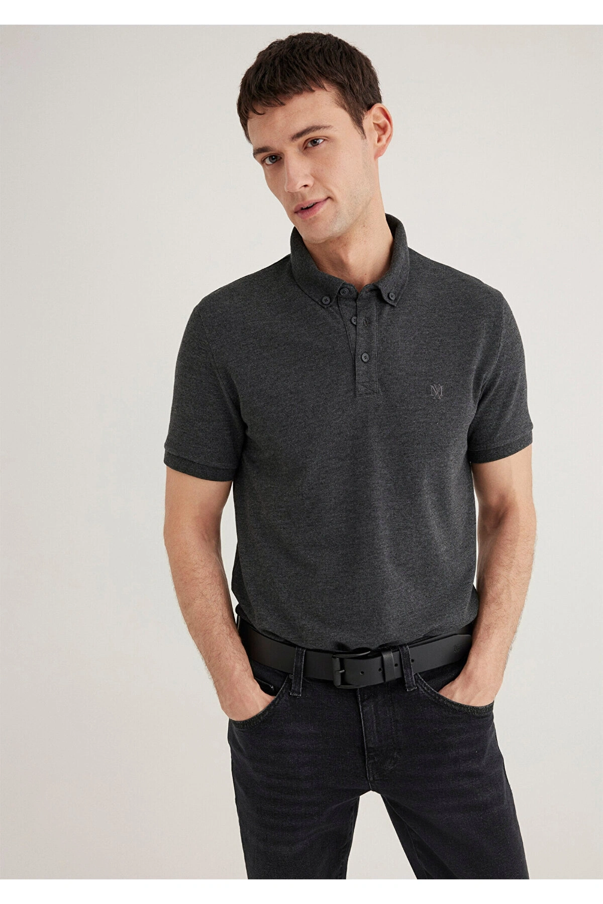 Mavi Antrasit Polo Tişört Slim Fit / Dar Kesim