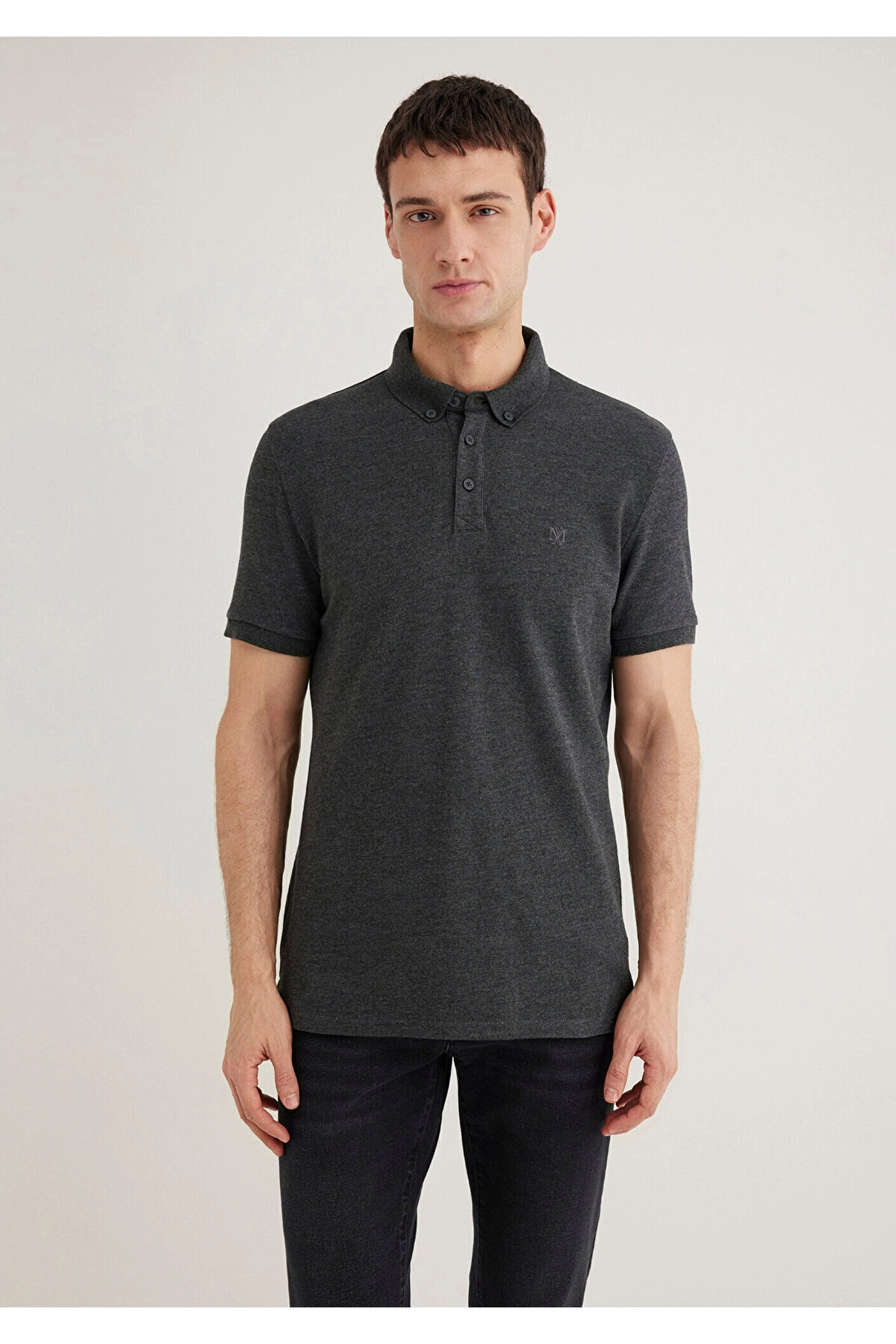 Mavi Antrasit Polo Tişört Slim Fit / Dar Kesim