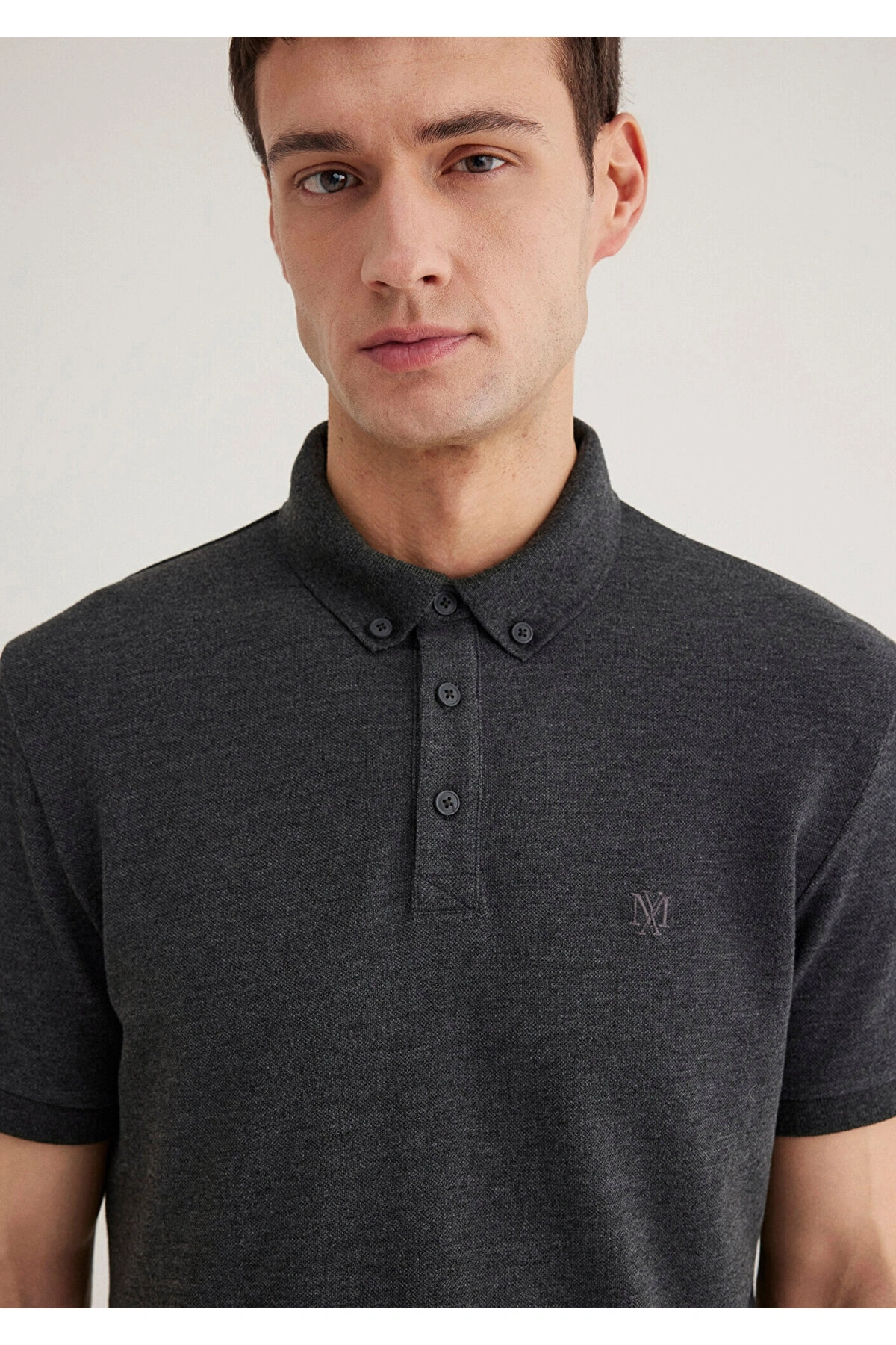 Mavi Antrasit Polo Tişört Slim Fit / Dar Kesim