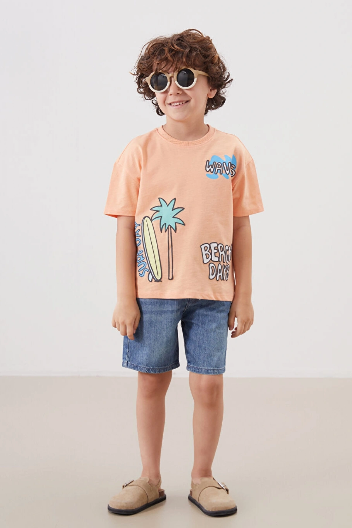 LCW Kids Turuncu Bisiklet Yaka Erkek Çocuk Tişört