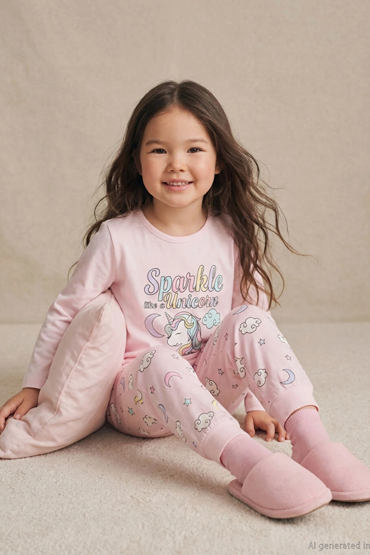 LCW Kids Pembe Bisiklet Yaka Baskılı Kız Çocuk Pijama Takım