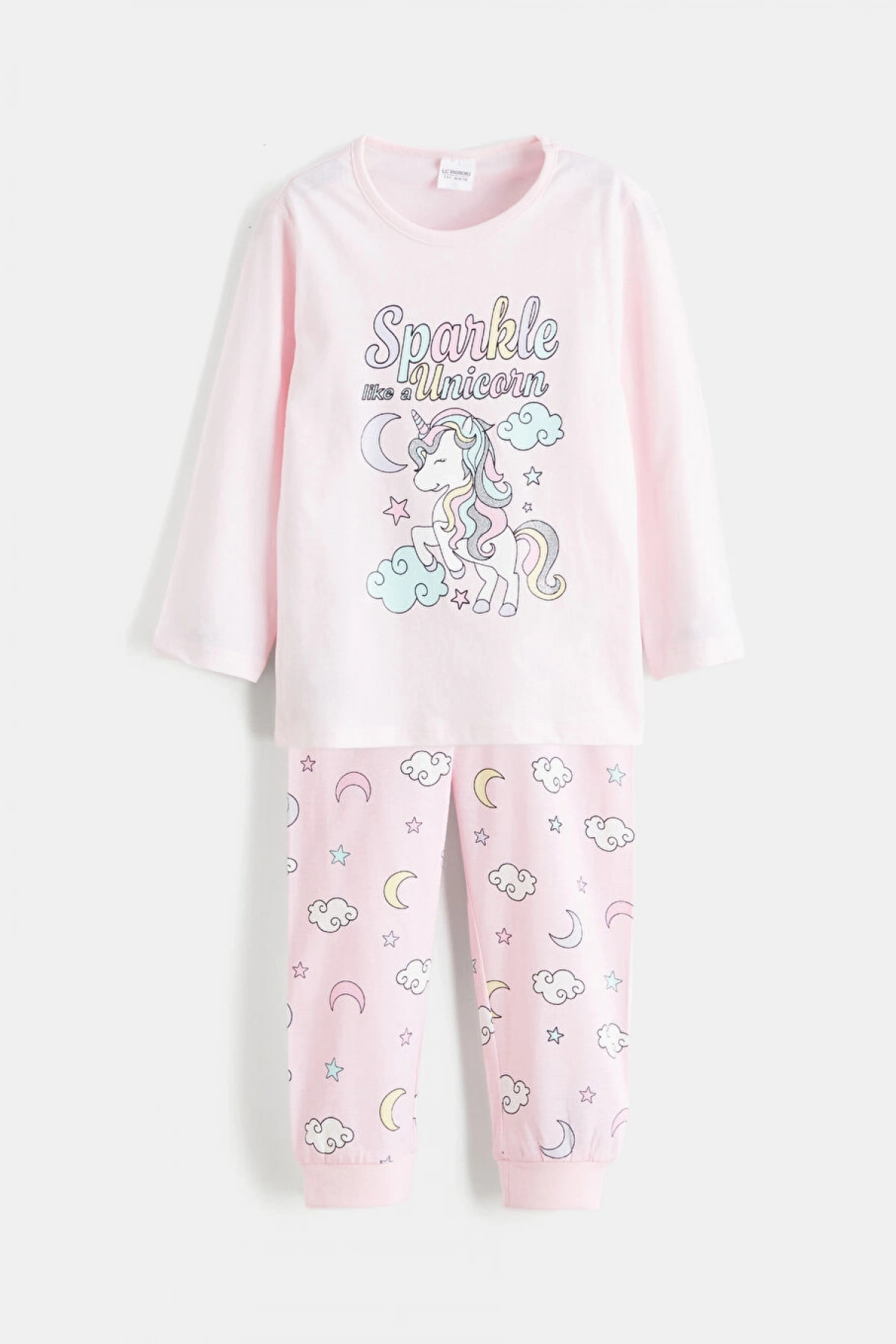 LCW Kids Pembe Bisiklet Yaka Baskılı Kız Çocuk Pijama Takım