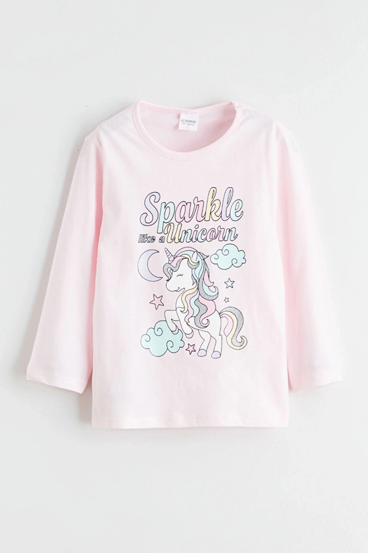 LCW Kids Pembe Bisiklet Yaka Baskılı Kız Çocuk Pijama Takım