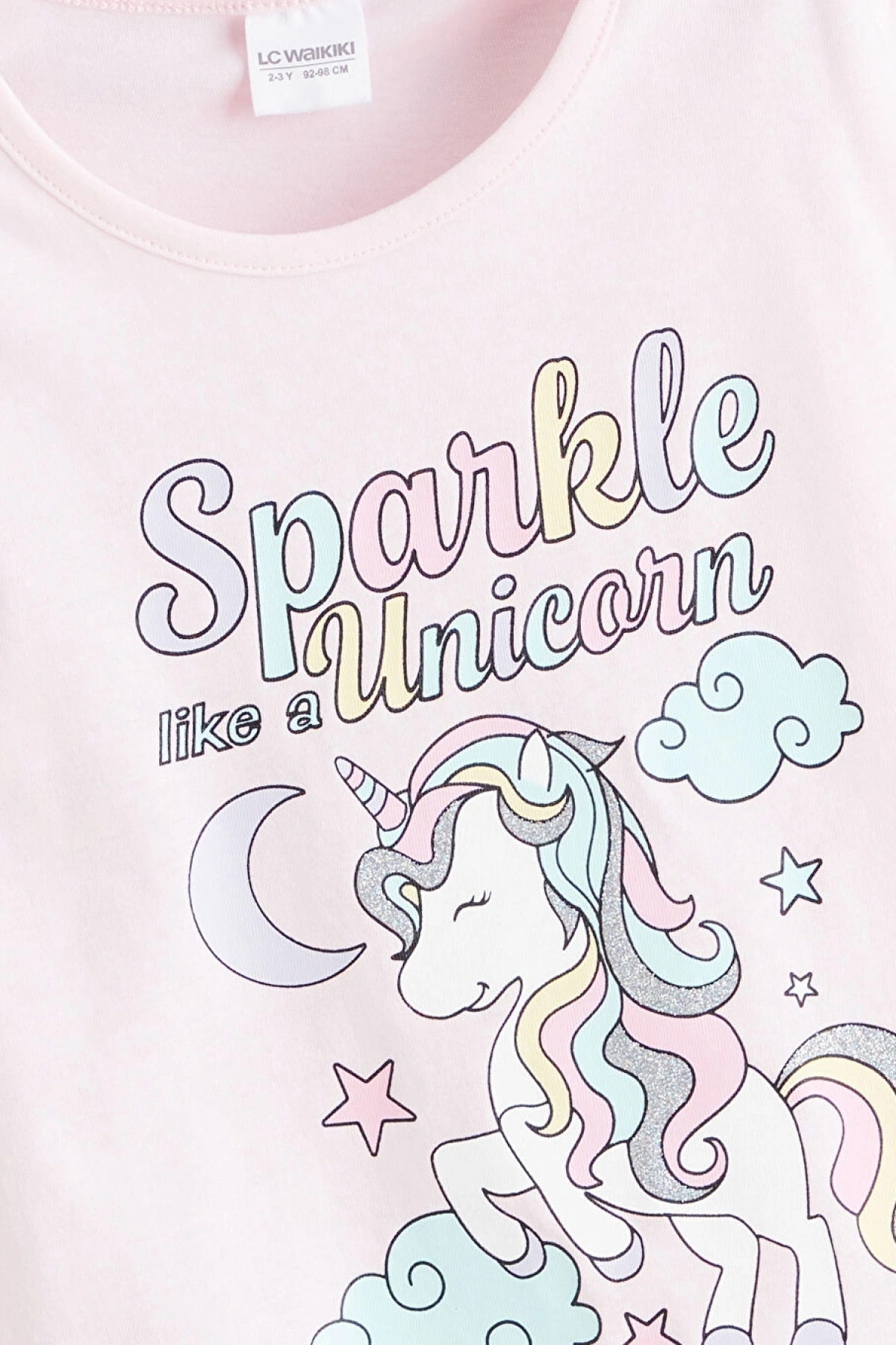 LCW Kids Pembe Bisiklet Yaka Baskılı Kız Çocuk Pijama Takım