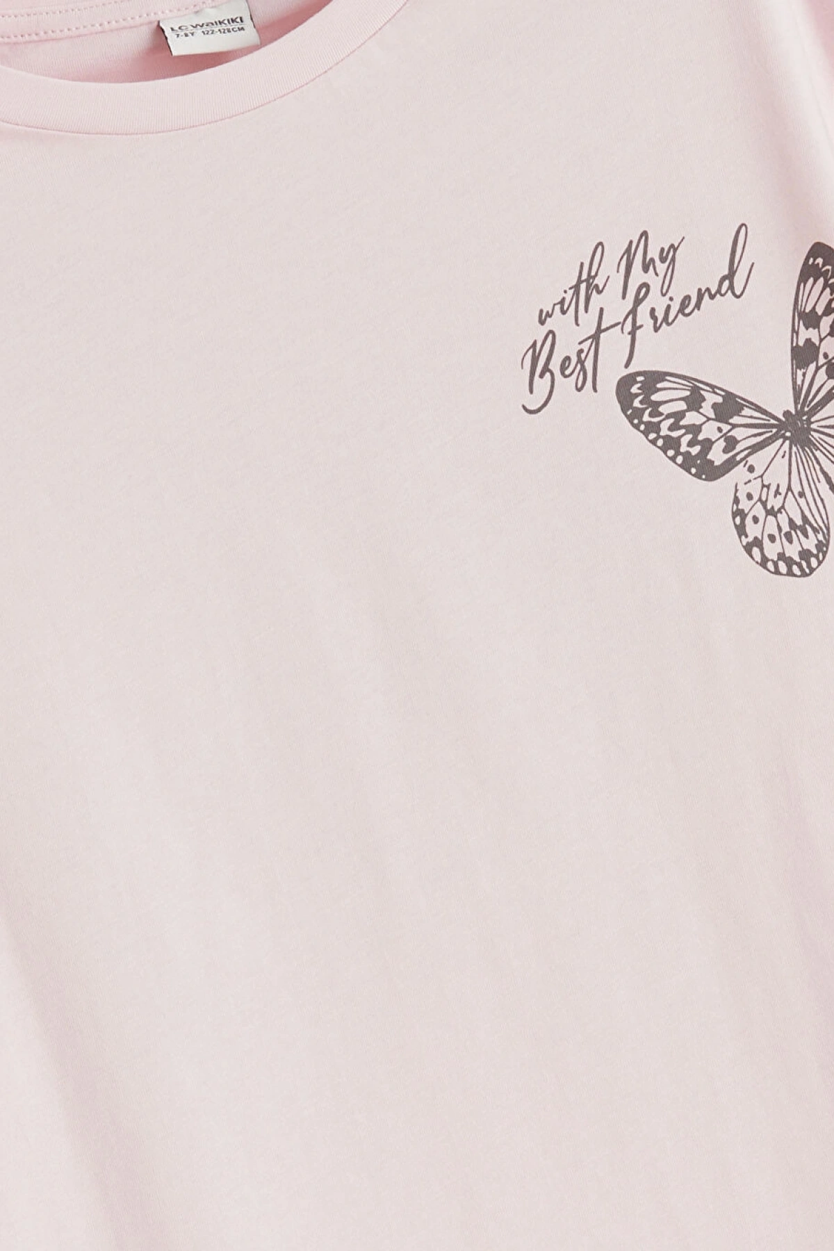 LCW Kids Pembe Kelebek Baskılı Kız Çocuk Tişört