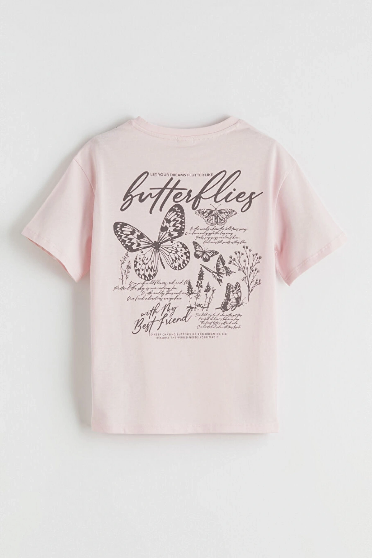 LCW Kids Pembe Kelebek Baskılı Kız Çocuk Tişört