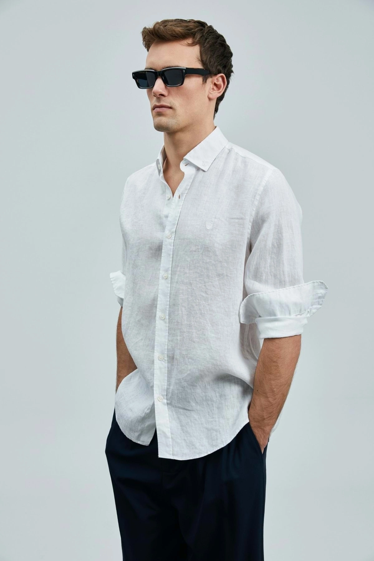 Lufian 111010630 Pitaya Keten Gömlek Comfort Fit Erkek Gömlek BEYAZ