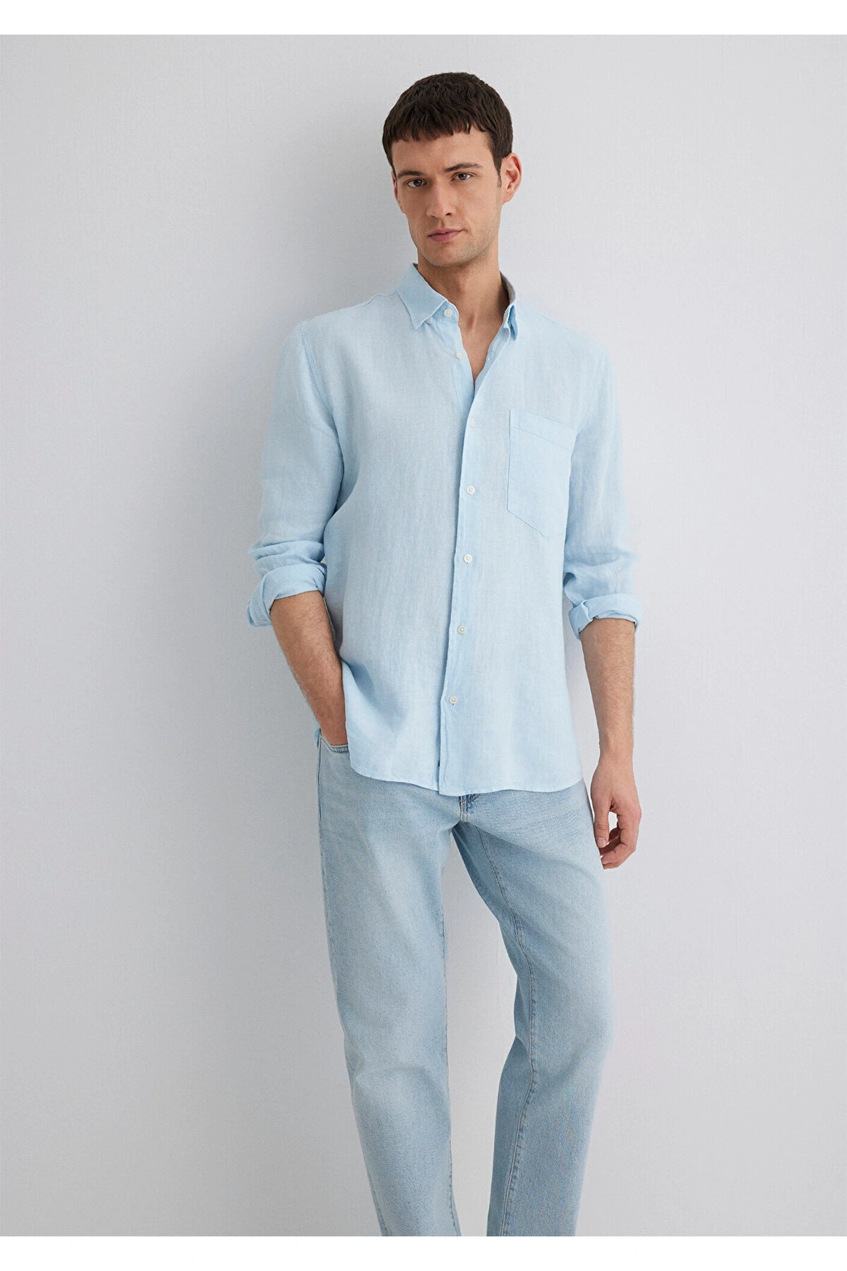 Mavi Keten Gömlek Regular Fit / Normal Kesim