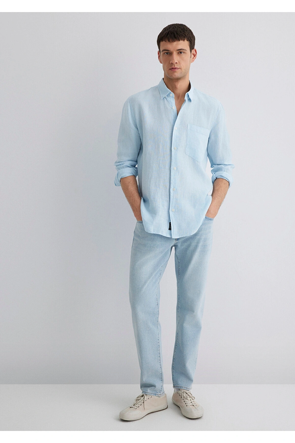 Mavi Keten Gömlek Regular Fit / Normal Kesim