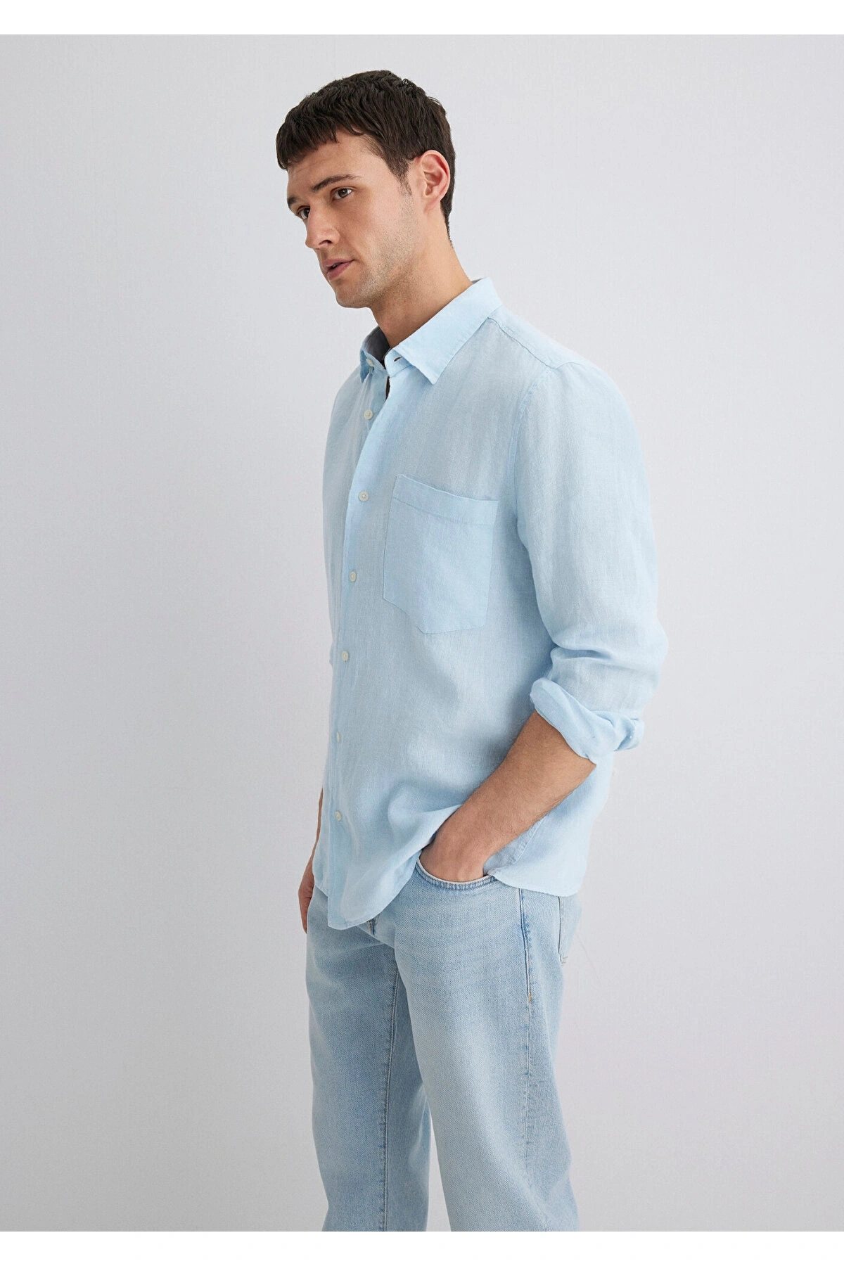 Mavi Keten Gömlek Regular Fit / Normal Kesim