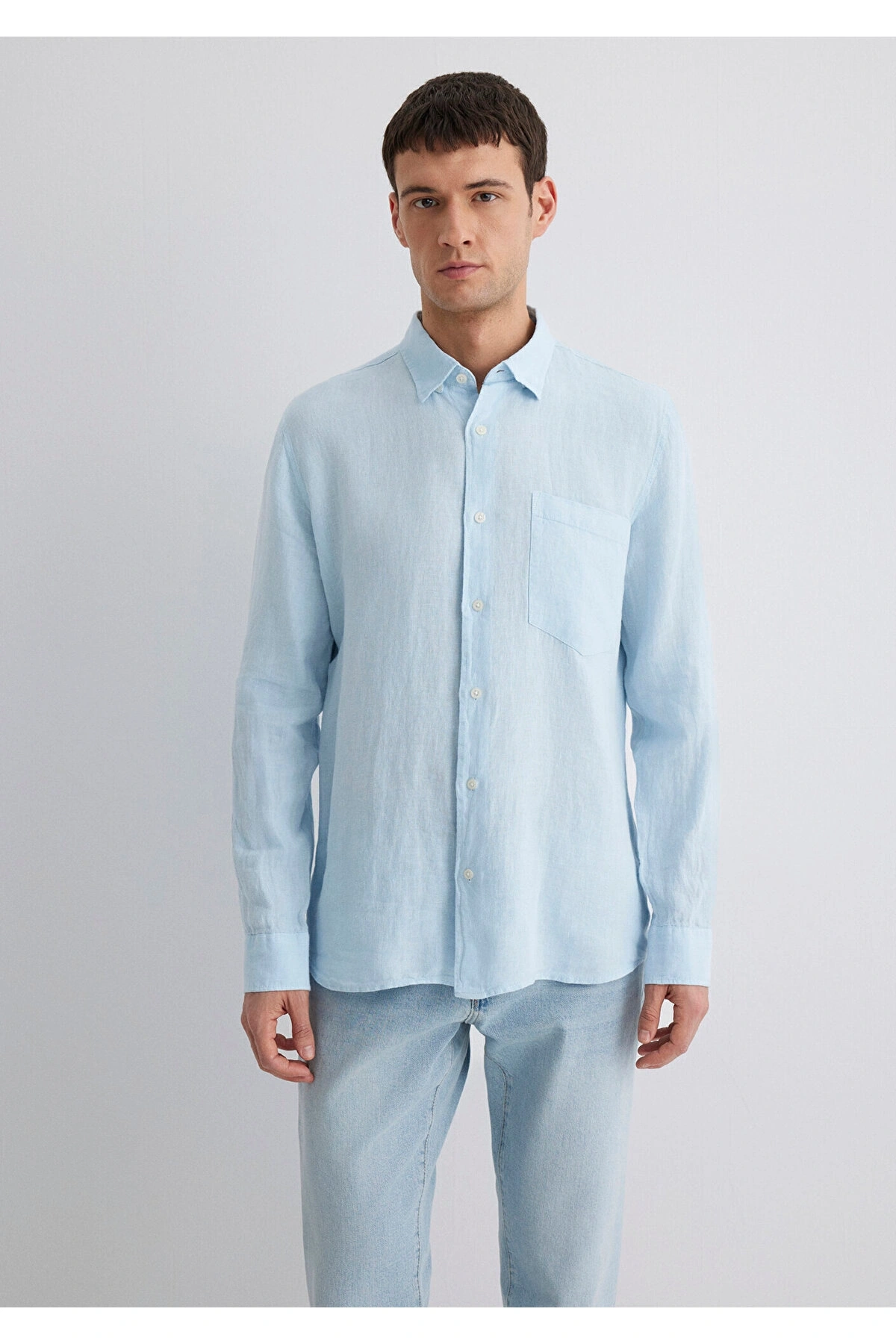 Mavi Keten Gömlek Regular Fit / Normal Kesim