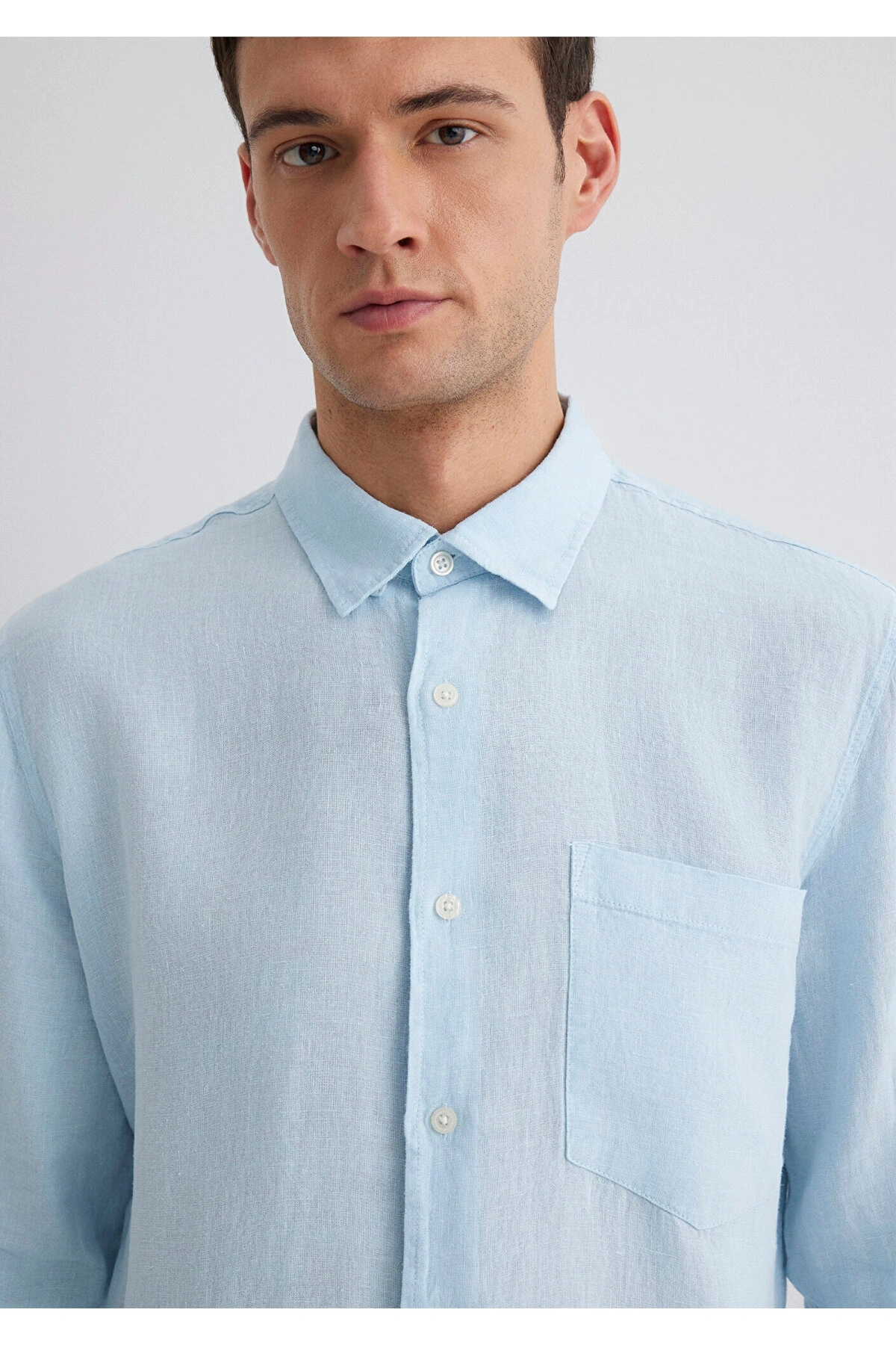 Mavi Keten Gömlek Regular Fit / Normal Kesim