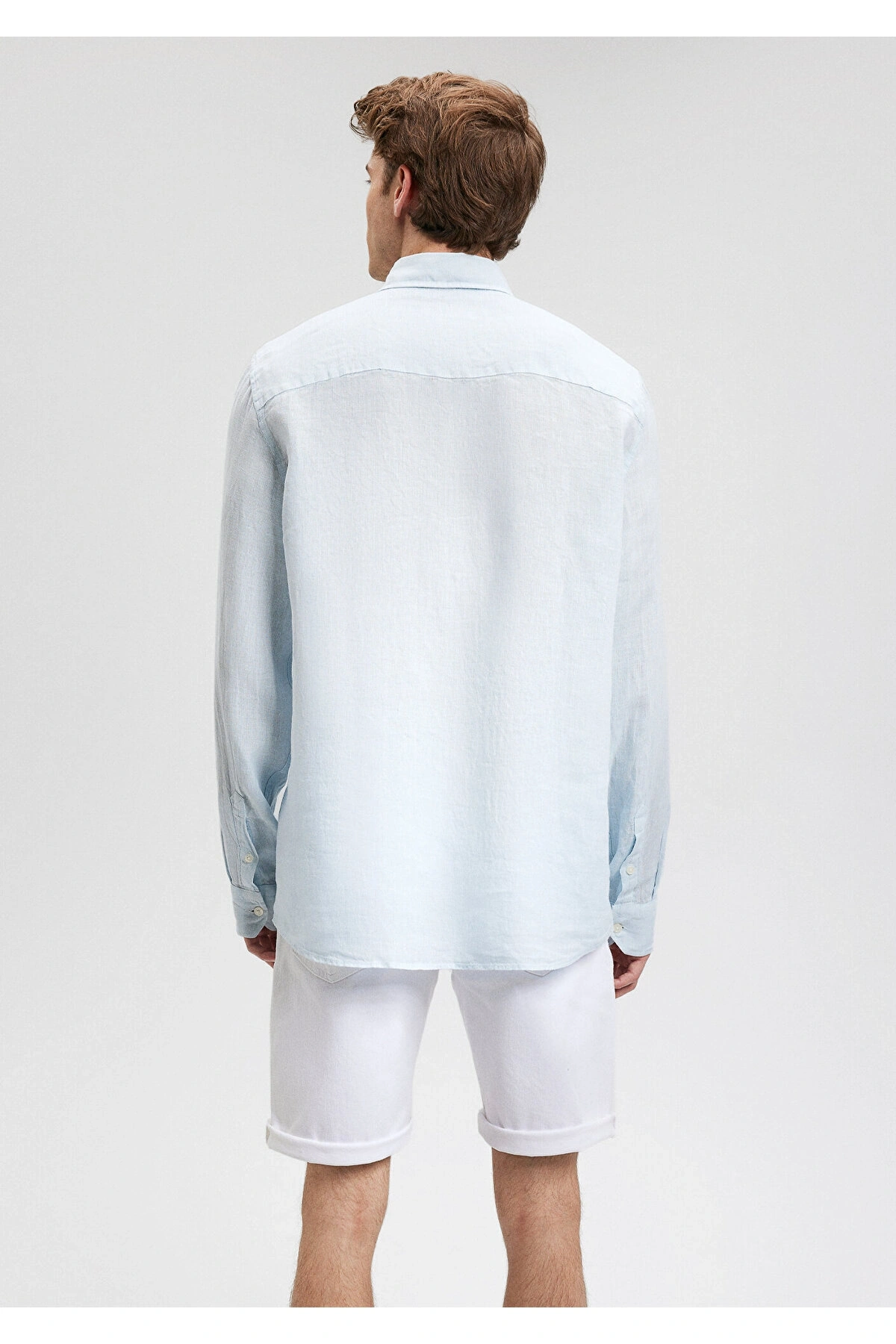 Mavi Keten Karışımlı Mavi Gömlek Regular Fit / Normal Kesim