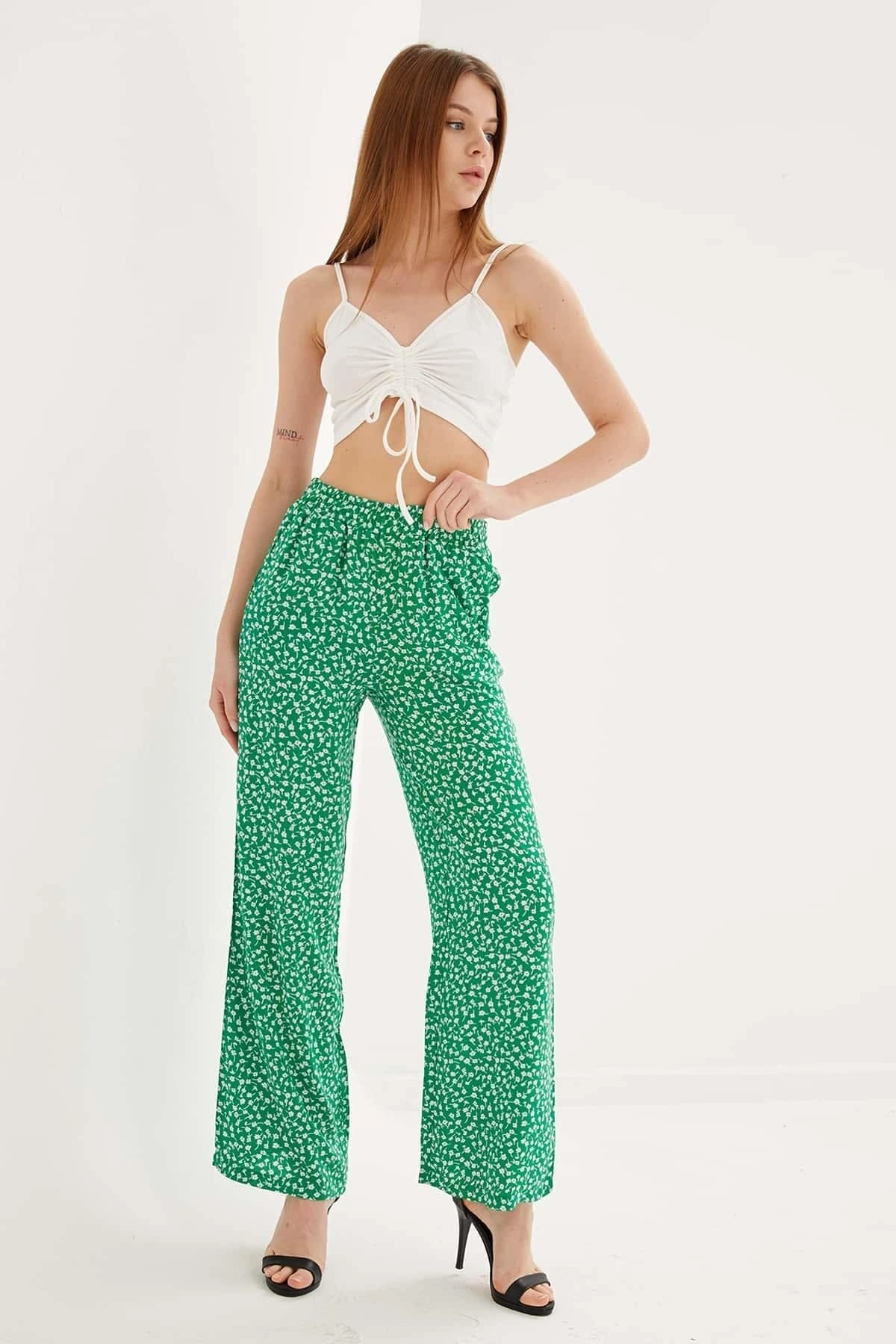 Fashion Friends Desenli Pantolon Yeşil / Green