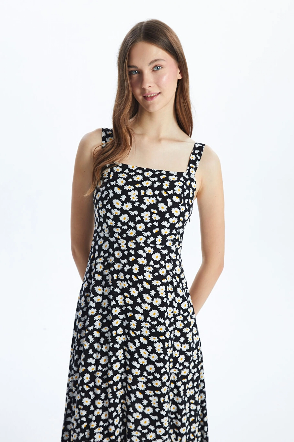 LC Waikiki XSIDE Kare Yaka Çiçekli Kadın Elbise