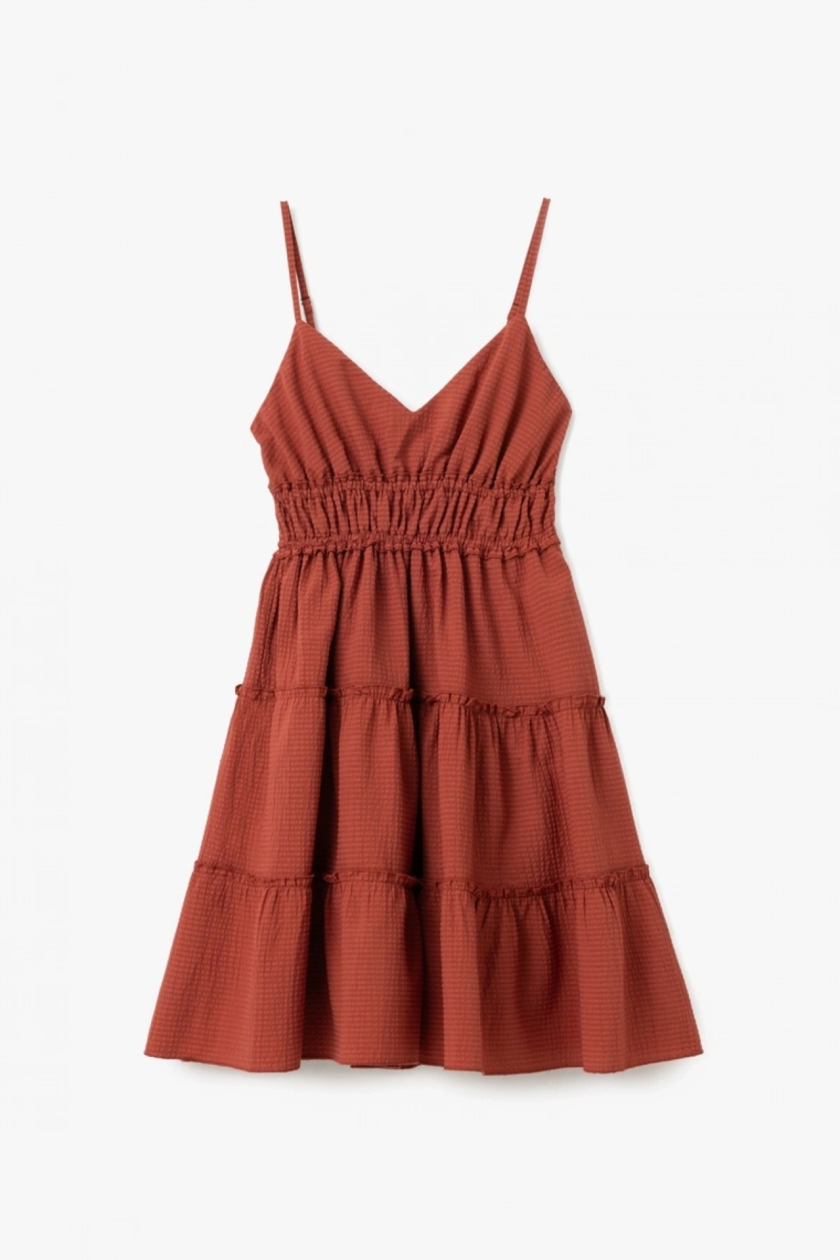 KOTON Askılı V Yaka Katlı Gipeli Volanlı Mini Elbise