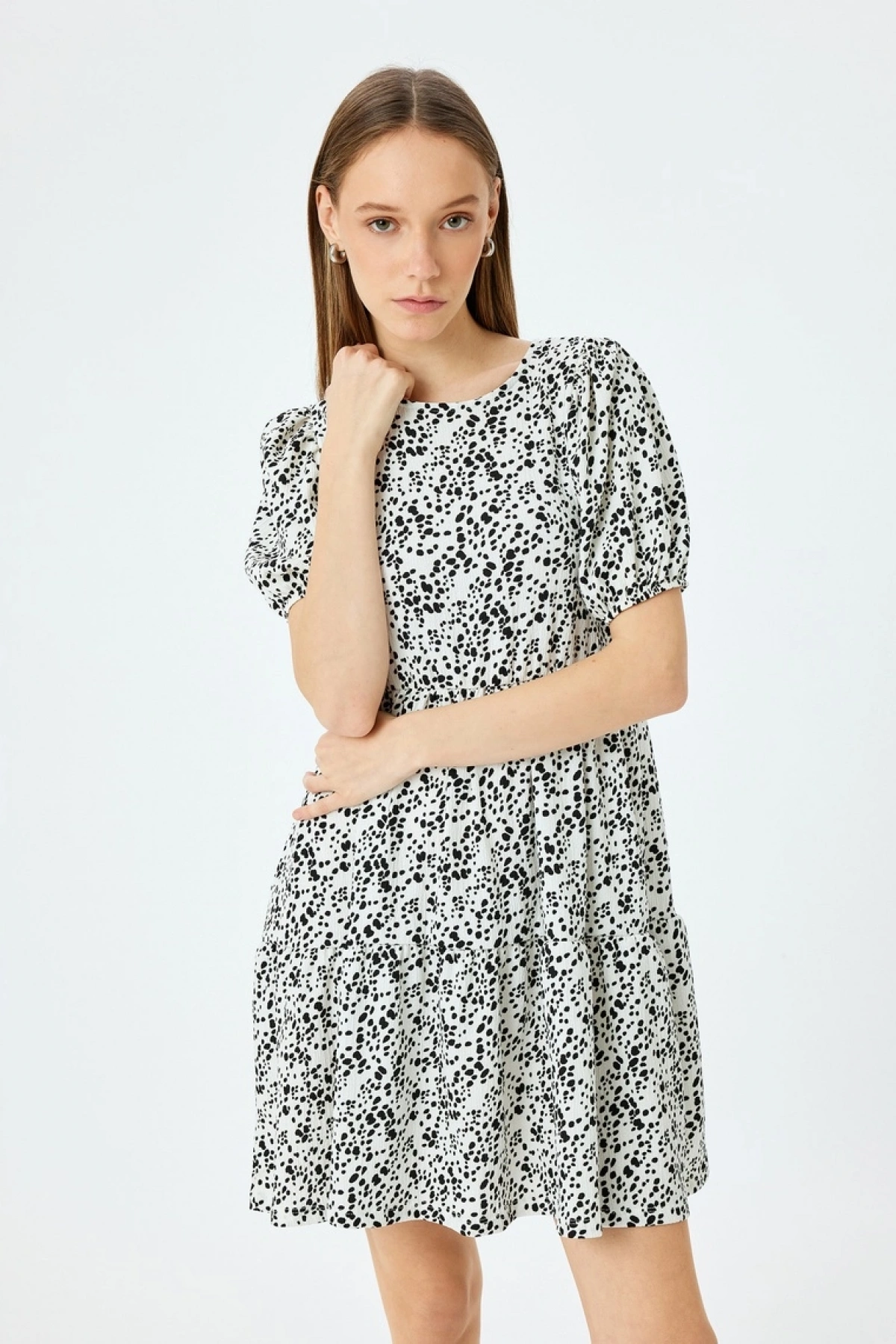 KOTON Volanlı Balon Kollu Mini Elbise Bürümcük