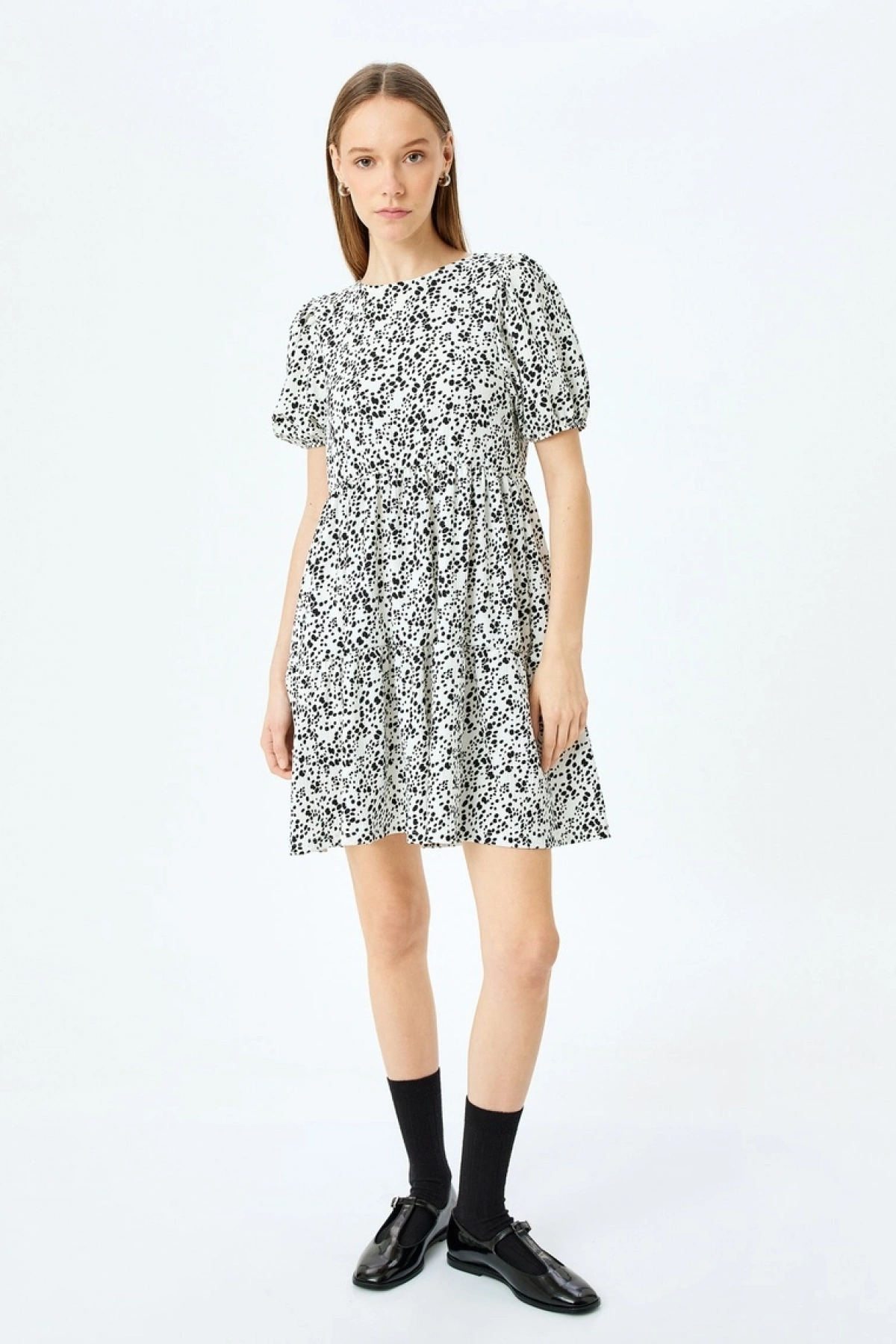 KOTON Volanlı Balon Kollu Mini Elbise Bürümcük