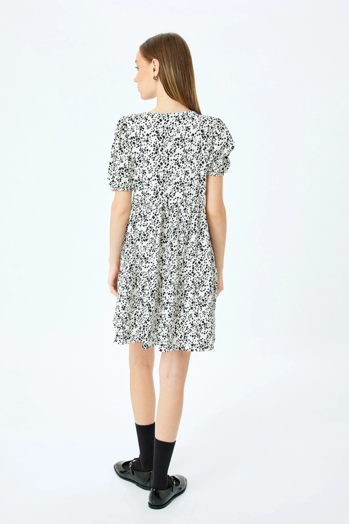 KOTON Volanlı Balon Kollu Mini Elbise Bürümcük