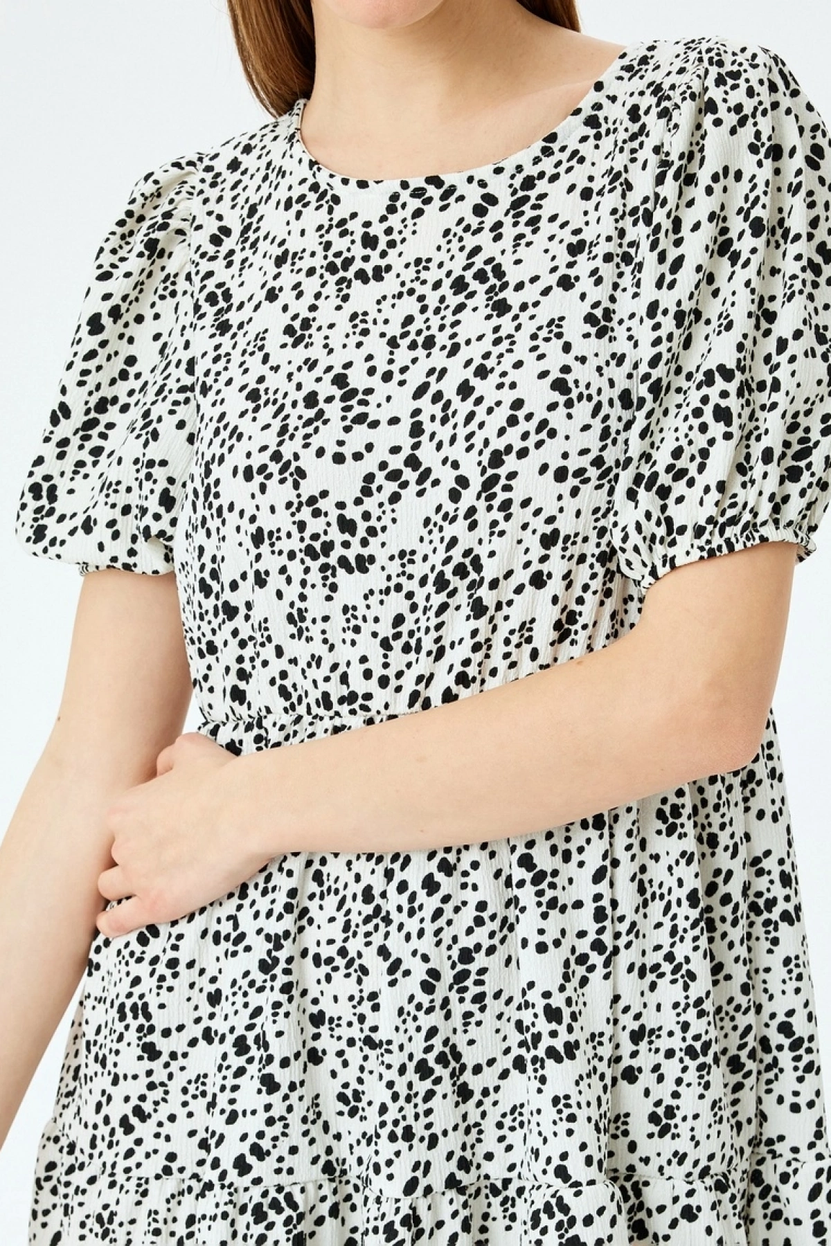 KOTON Volanlı Balon Kollu Mini Elbise Bürümcük