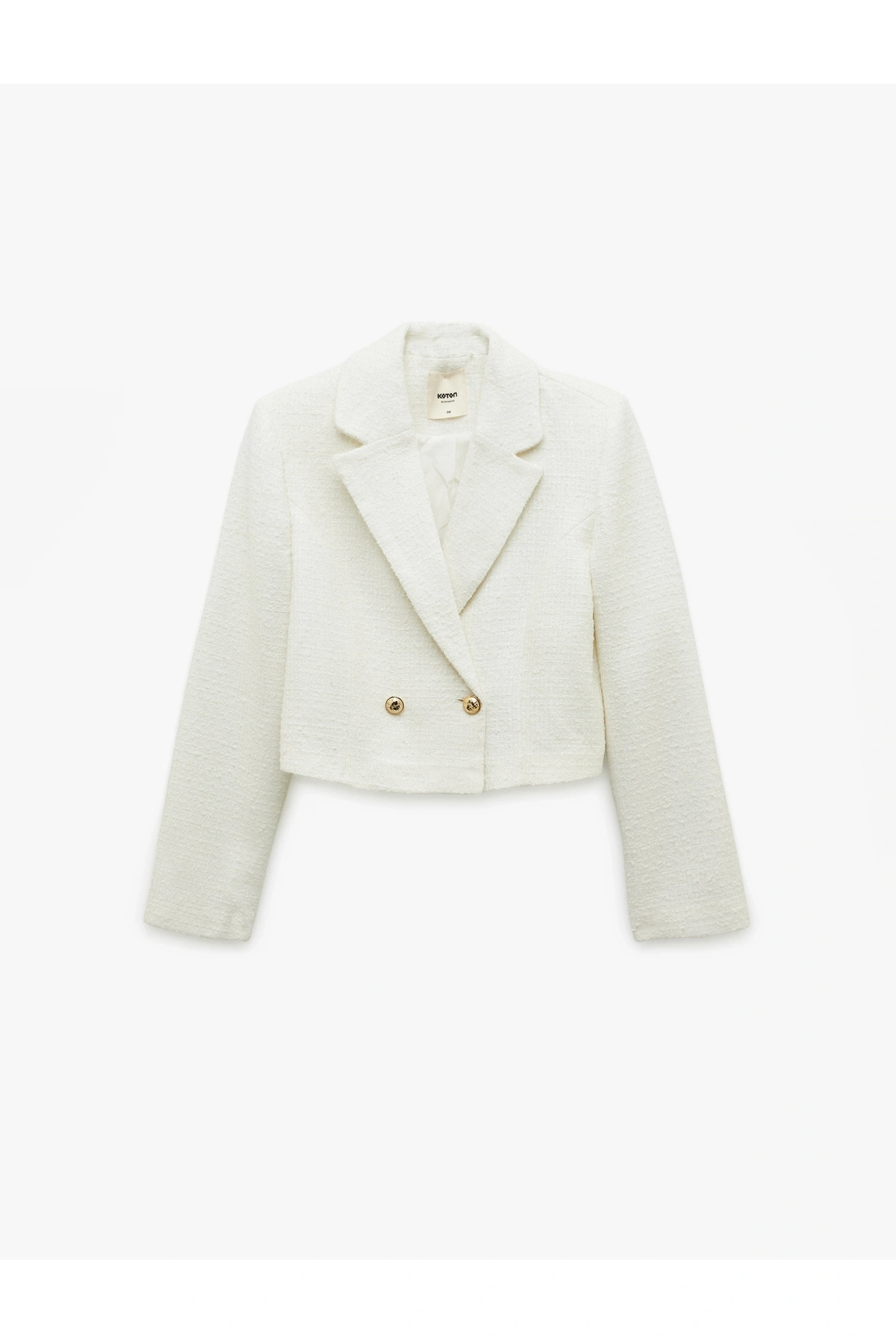 KOTON Koton Kruvaze Uzun Kollu Tüvit Crop Blazer Ceket