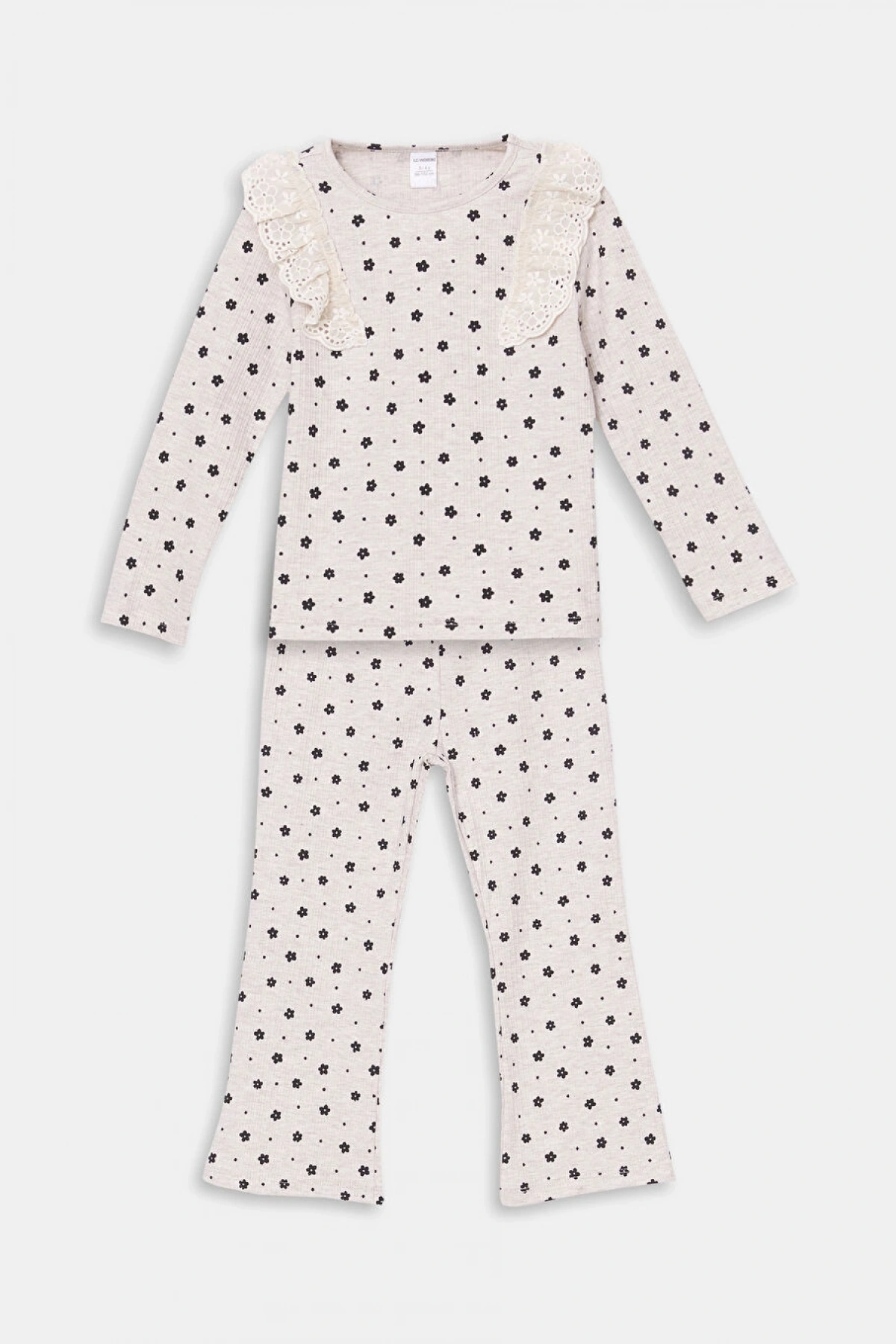 LCW Kids Bisiklet Yaka Çiçekli Kız Çocuk Bluz ve Tayt Pantolon 2li