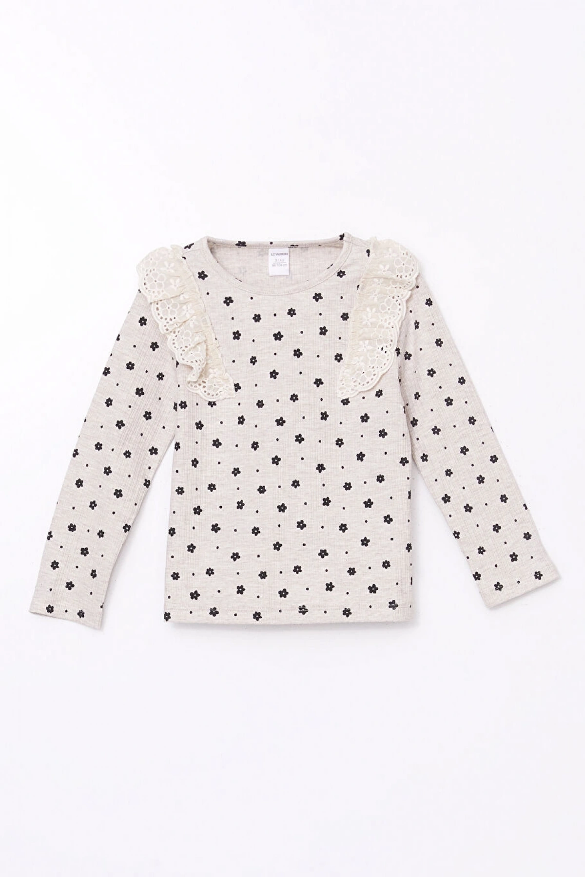 LCW Kids Bisiklet Yaka Çiçekli Kız Çocuk Bluz ve Tayt Pantolon 2li