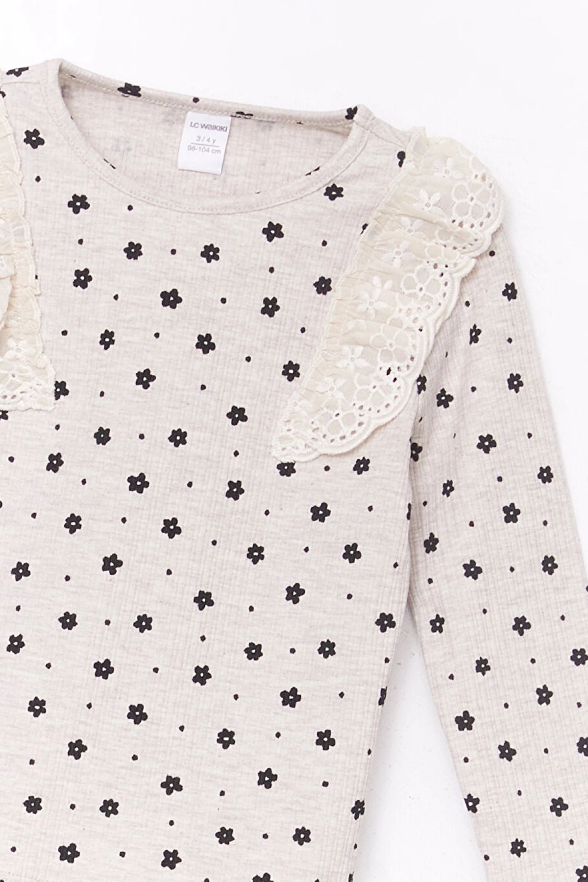 LCW Kids Bisiklet Yaka Çiçekli Kız Çocuk Bluz ve Tayt Pantolon 2li