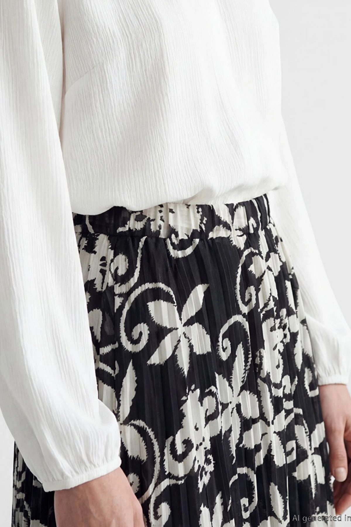 LCW Grace Siyah Beli Lastikli Çiçekli Şifon Pileli Etek