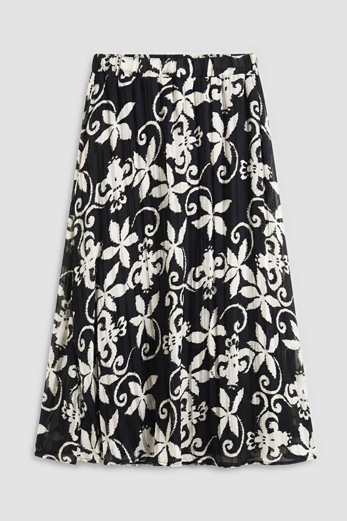 LCW Grace Siyah Beli Lastikli Çiçekli Şifon Pileli Etek