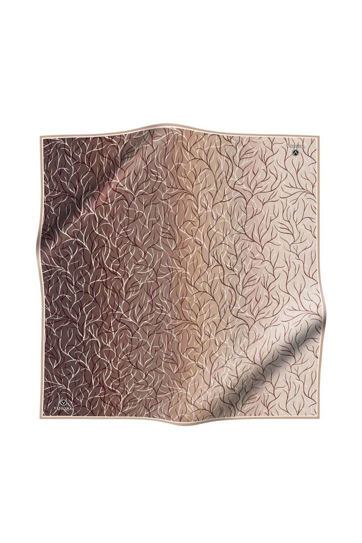 Vissona %100 Twill İpek Degrade Desenli Taş Renkli 90x90 Eşarp Dikim Şekli : El Dikişi