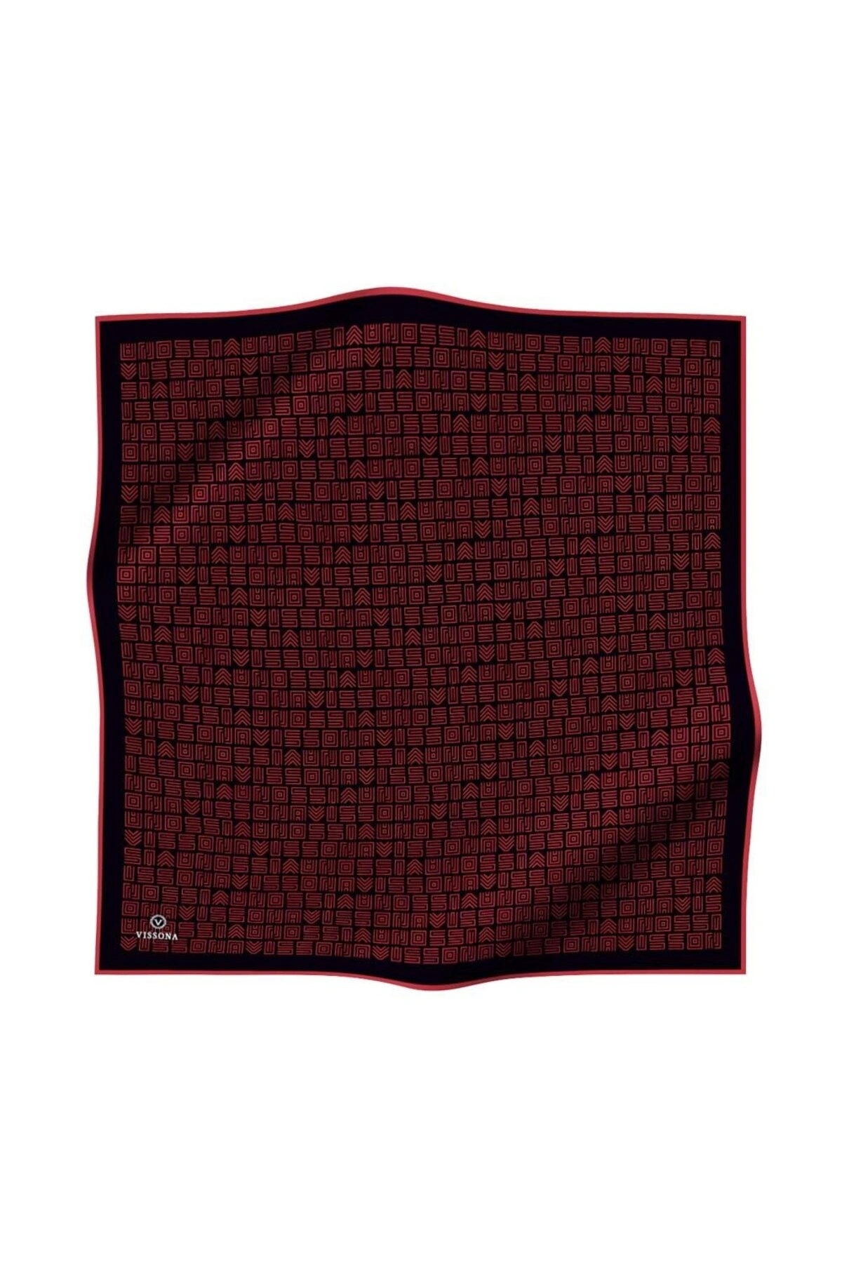 Vissona 100% Twill İpek Etnik Motif Desenli Siyah - Kırmızı Renkli 90x90 Dikim Şekli : El Dikişi Eşarp