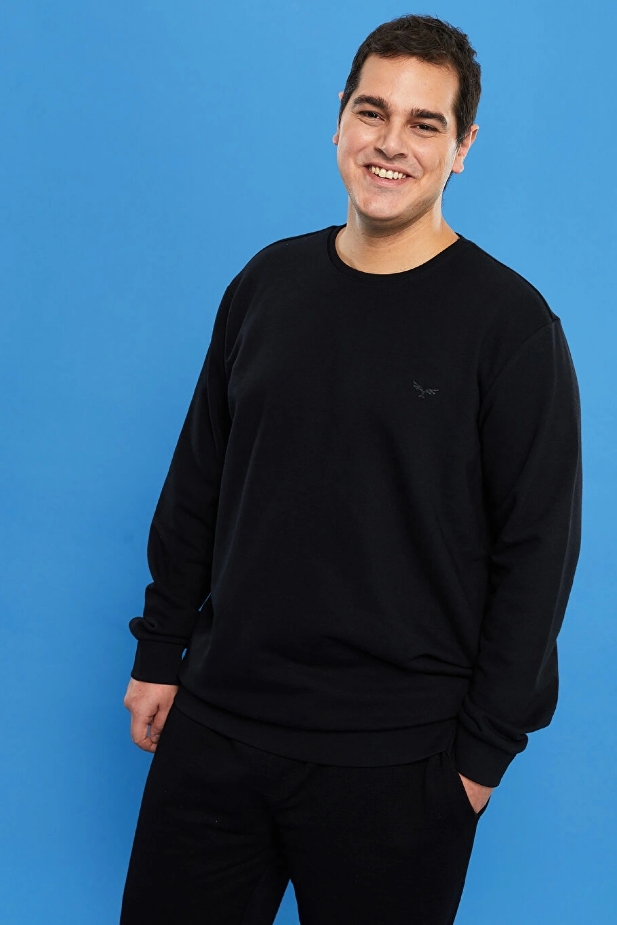 LCWAIKIKI Basic Siyah Büyük Beden Bisiklet Yaka Uzun Kollu Basic Erkek Sweatshirt