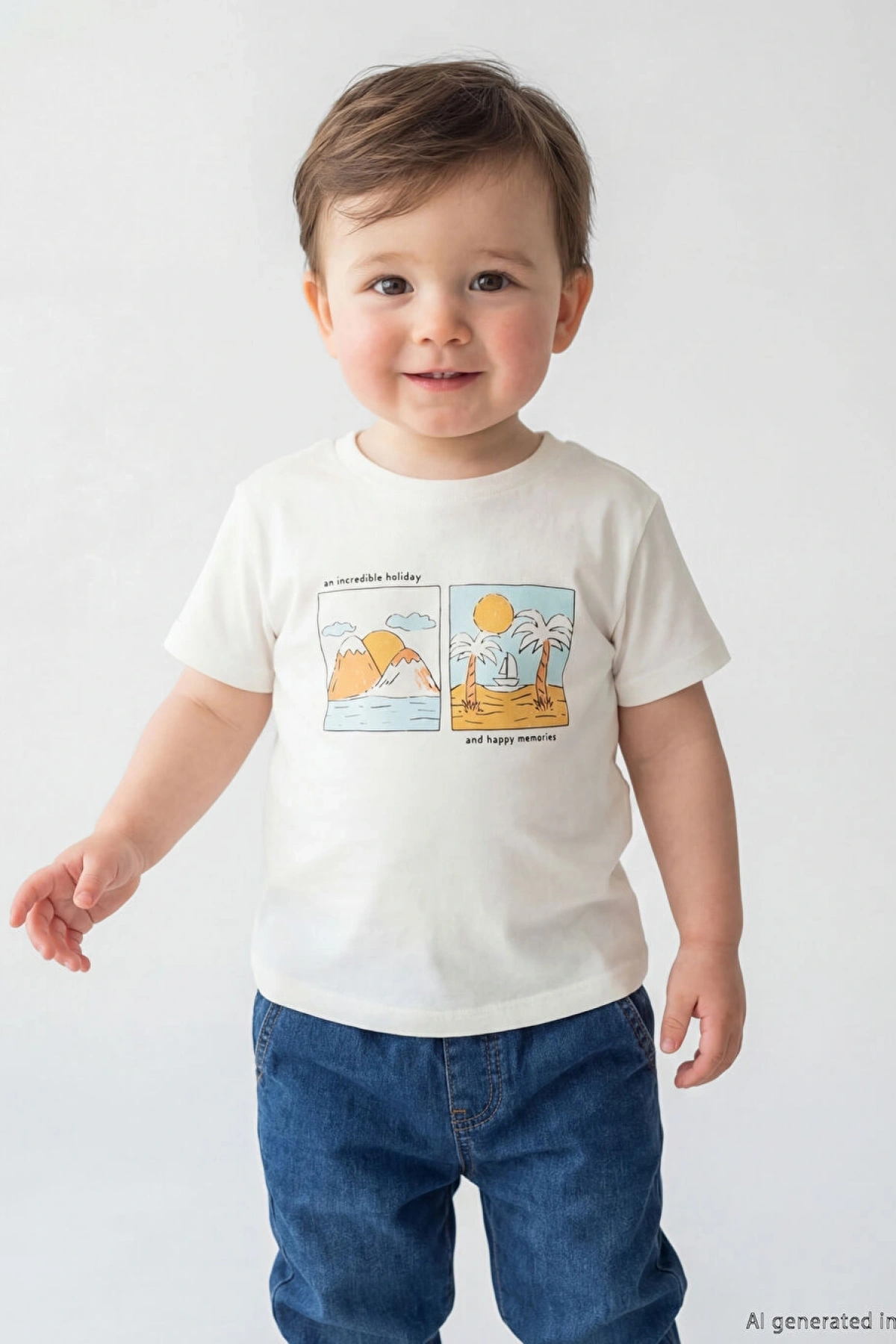 LCW baby Ekru Bisiklet Yaka Baskılı Erkek Bebek Tişört