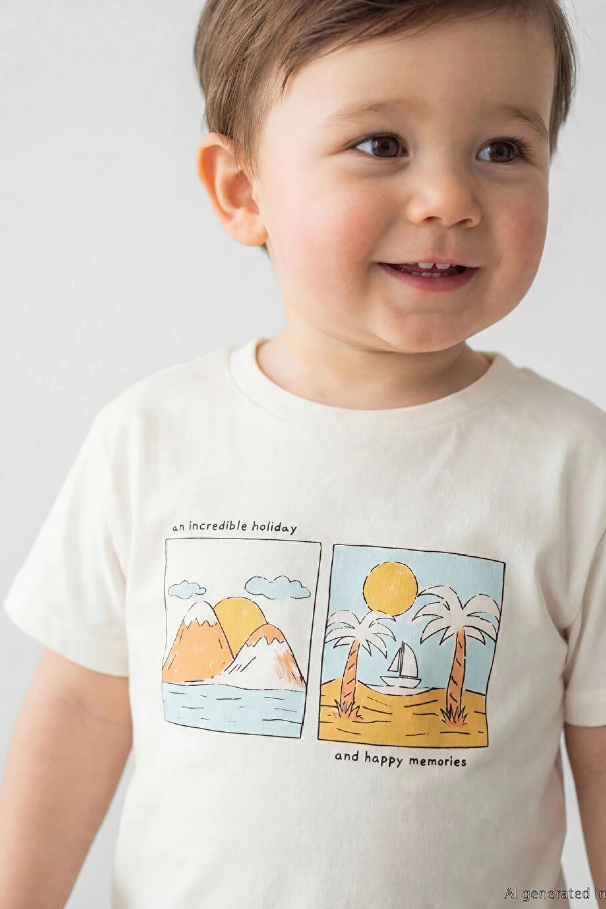 LCW baby Ekru Bisiklet Yaka Baskılı Erkek Bebek Tişört