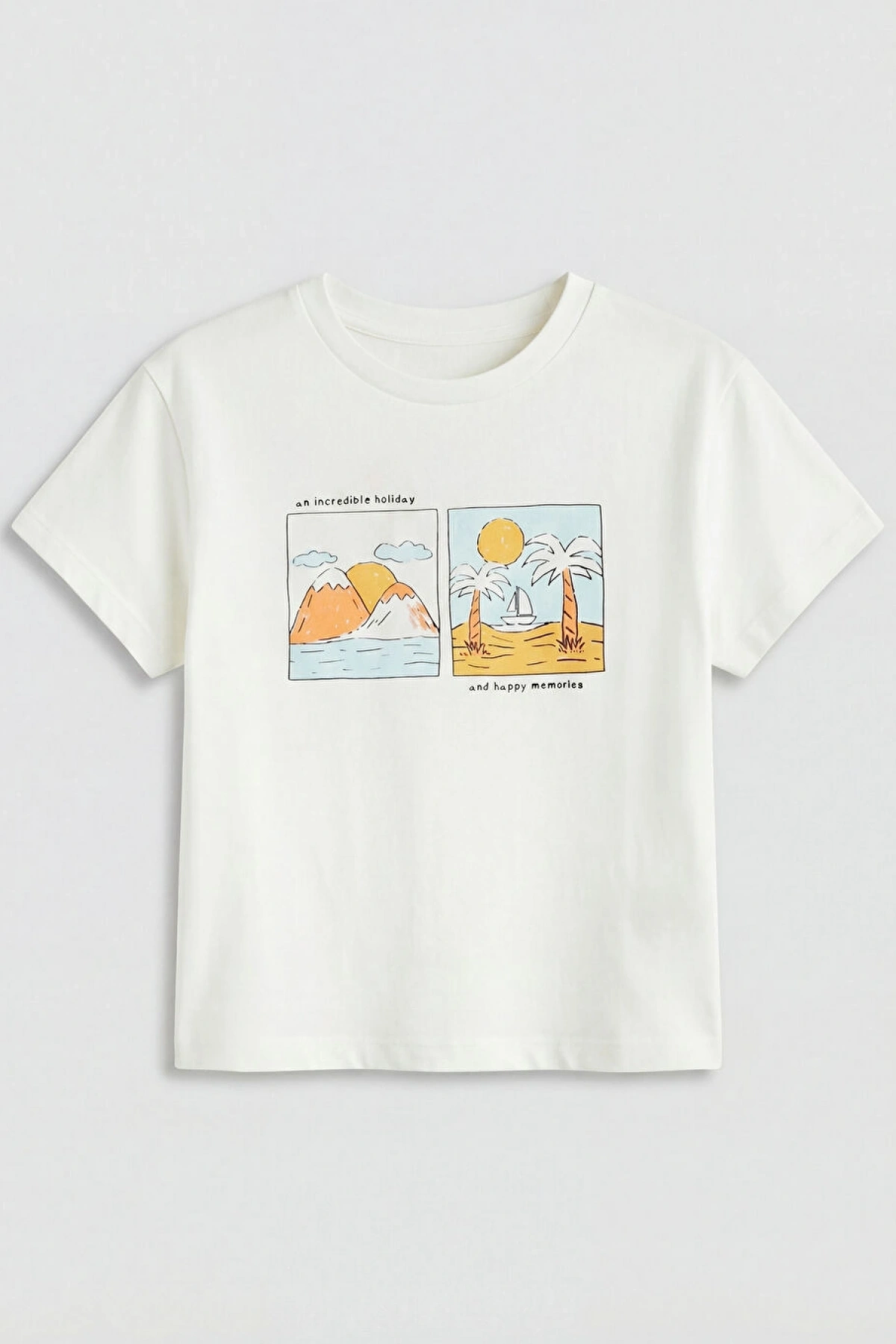 LCW baby Ekru Bisiklet Yaka Baskılı Erkek Bebek Tişört