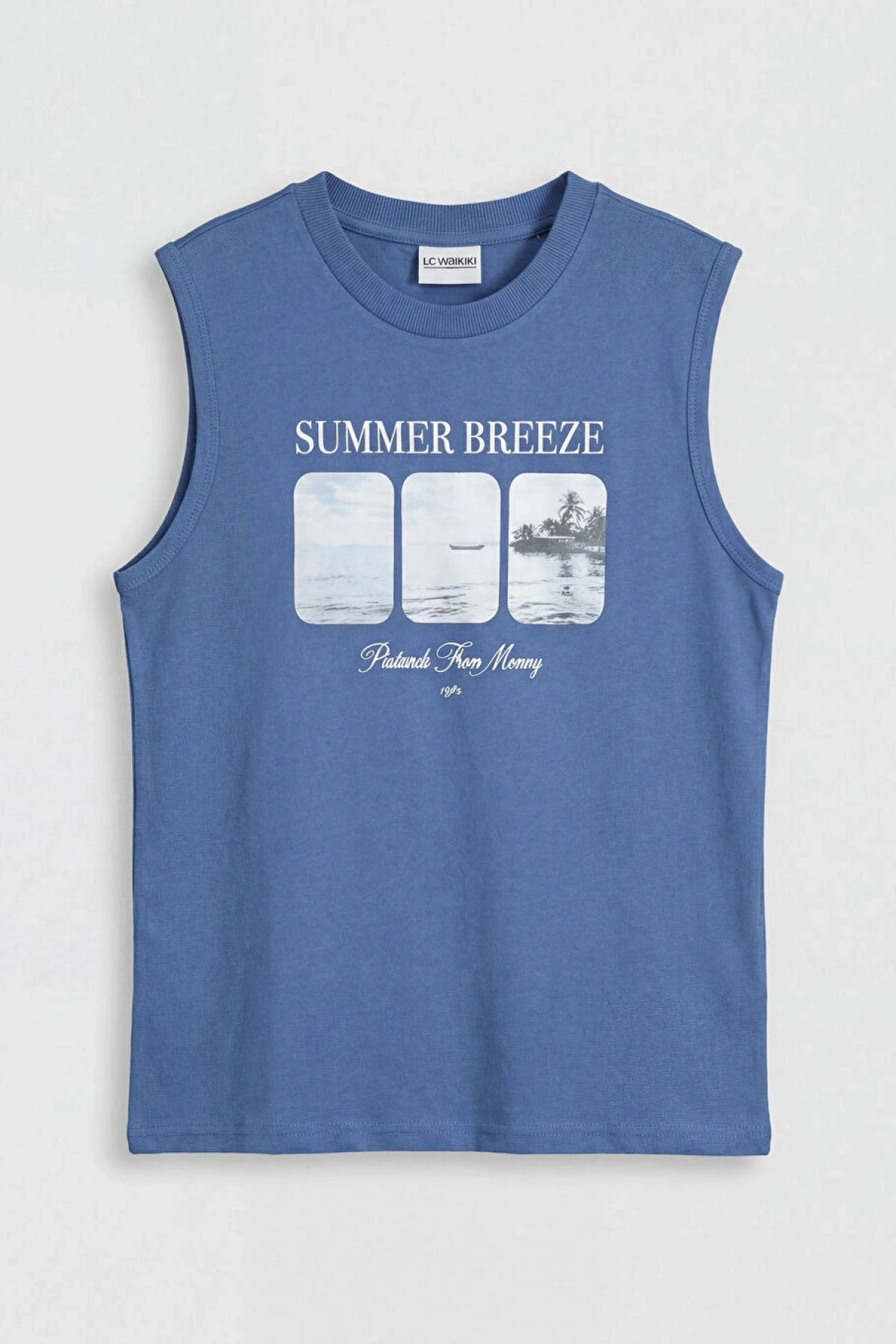 LCW Kids Mavi Bisiklet Yaka Baskılı Erkek Çocuk Atlet