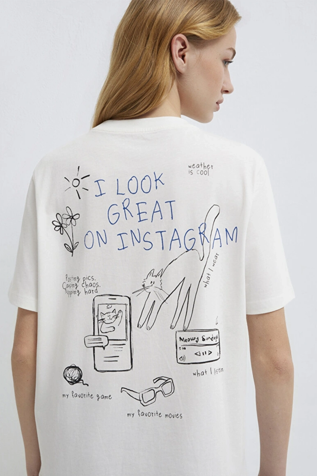 MAVİ KEDİ BASKILI TİŞÖRT Hindistan Ceviz