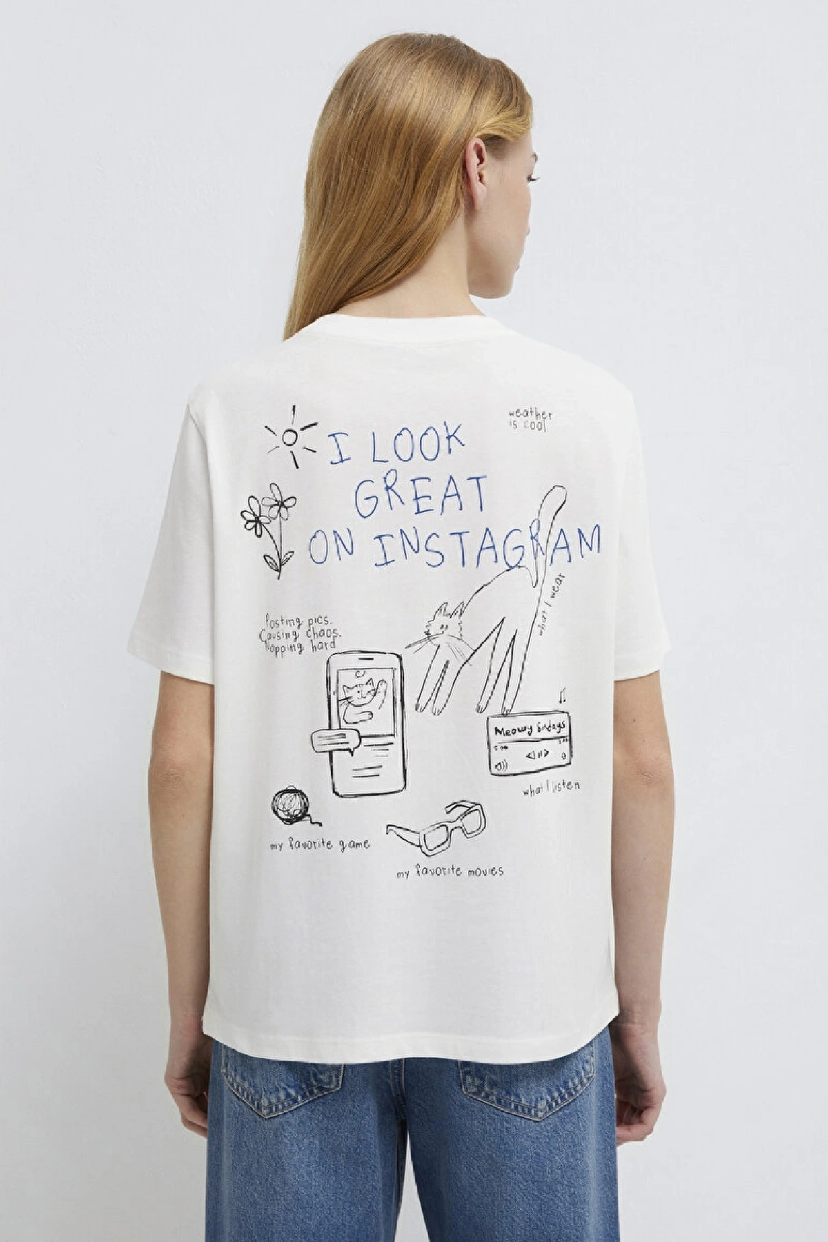 MAVİ KEDİ BASKILI TİŞÖRT Hindistan Ceviz