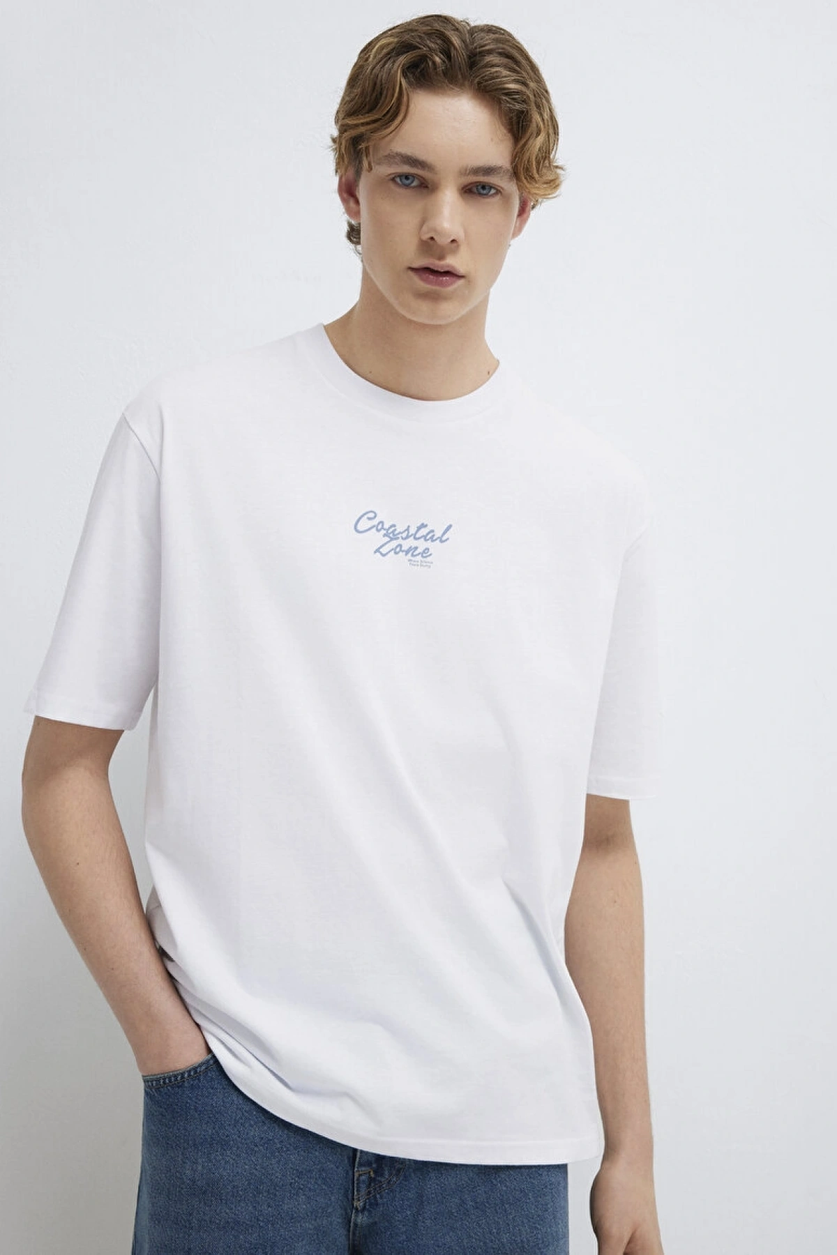 MAVİ Baskılı Beyaz Tişört