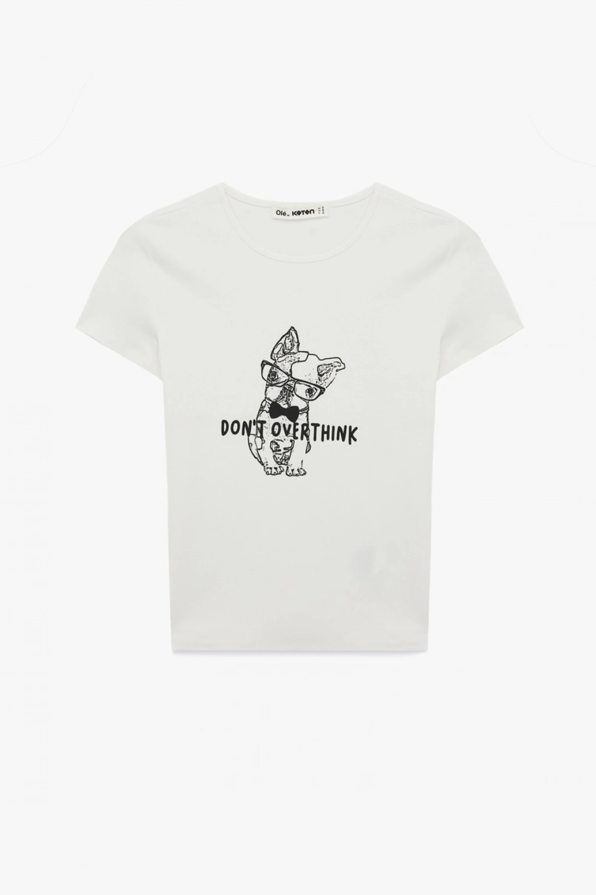 Koton Slim Fit Pamuklu Kısa Kollu Bisiklet Yaka Köpek Baskılı Tişört