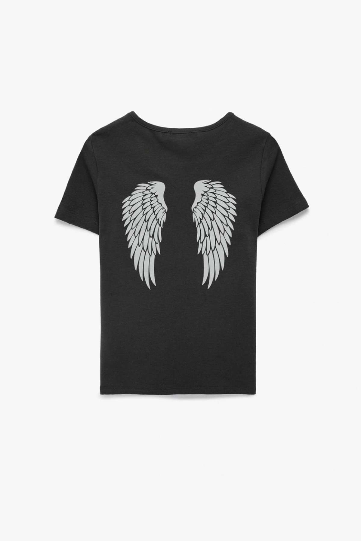 Koton Slim Fit Kısa Kollu Bisiklet Yaka Arkası Melek Baskılı Tişört