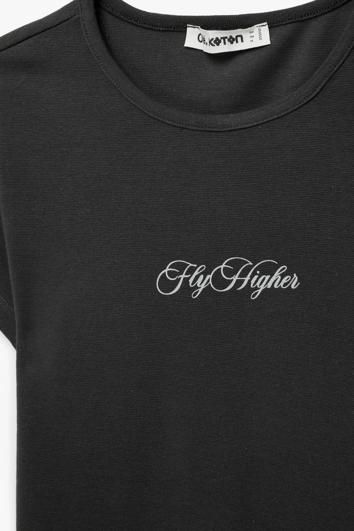 Koton Slim Fit Kısa Kollu Bisiklet Yaka Arkası Melek Baskılı Tişört