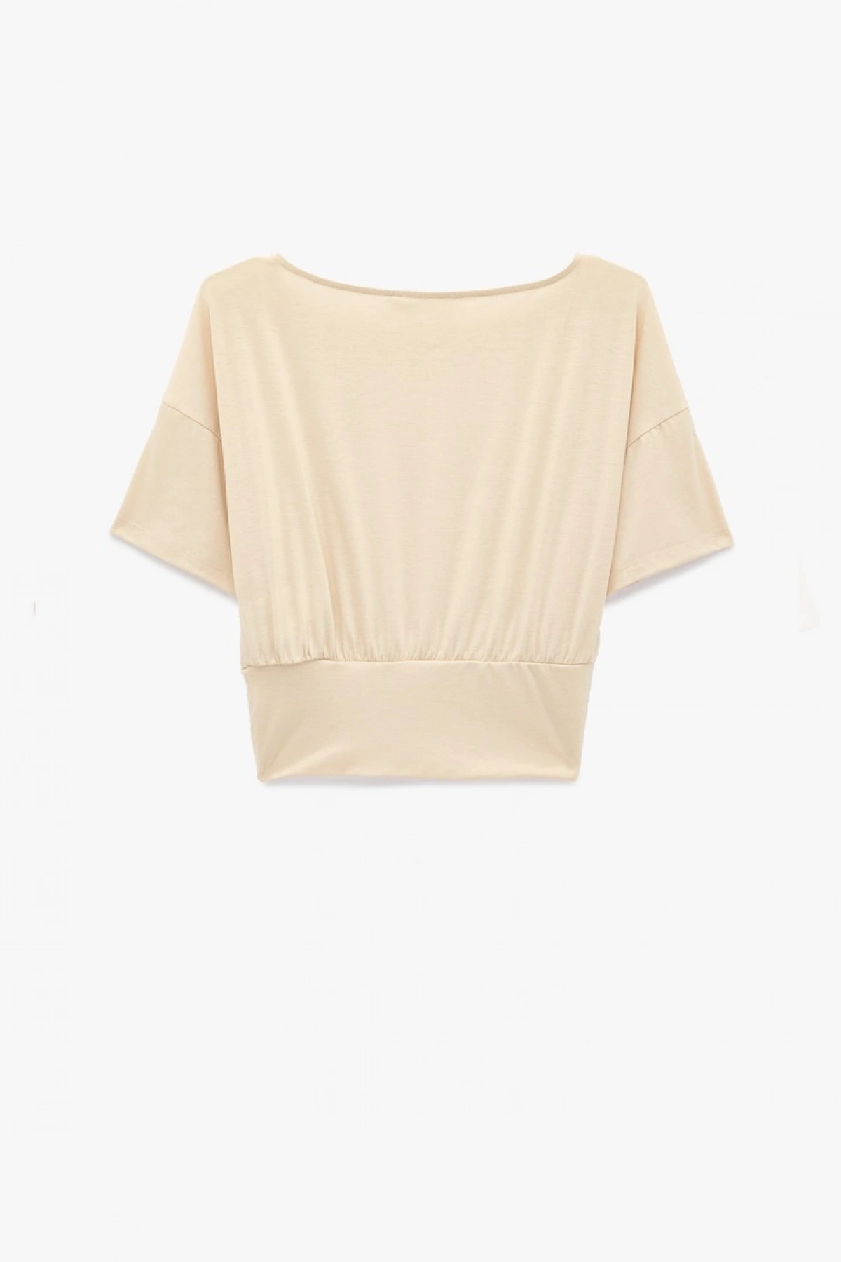 Koton Kısa Kollu Viskon Karışımlı Kayık Yaka Crop Tişört