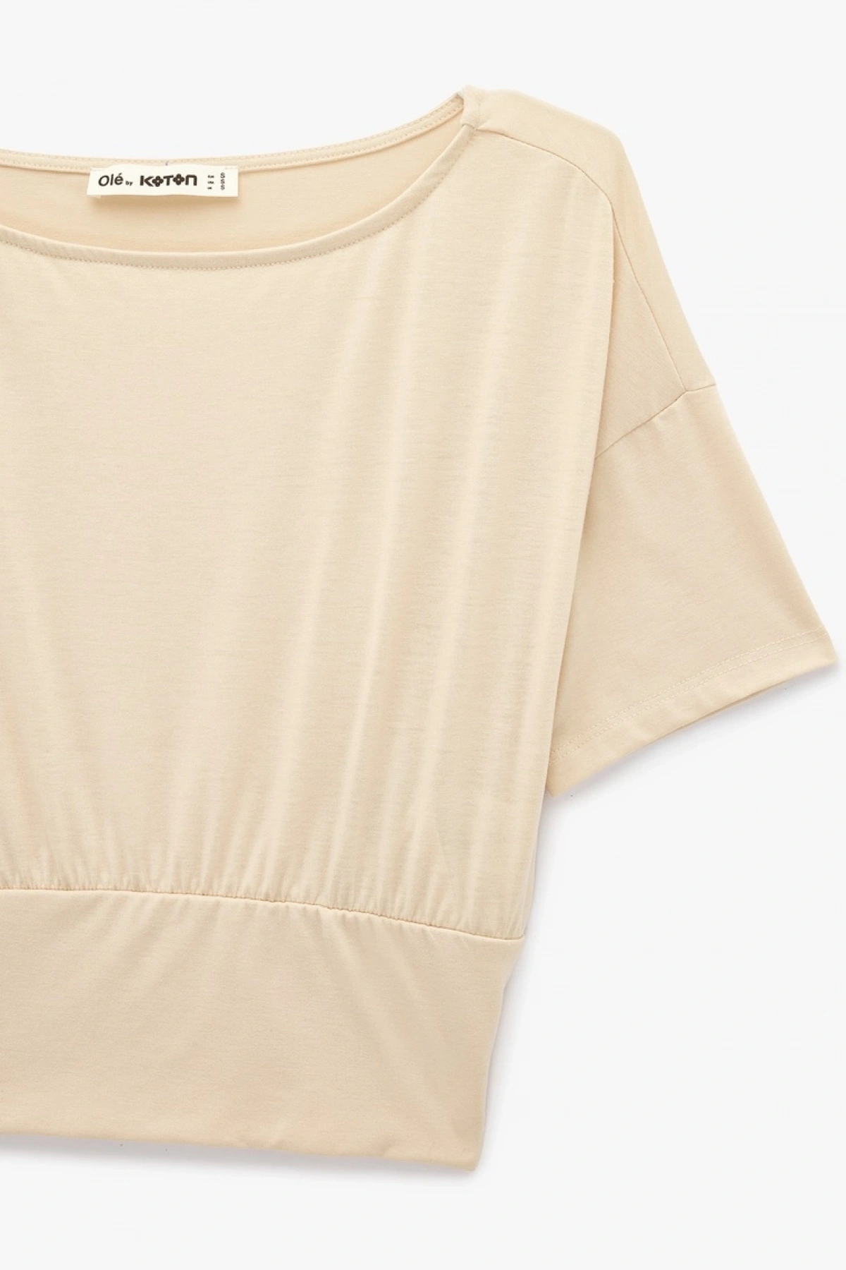 Koton Kısa Kollu Viskon Karışımlı Kayık Yaka Crop Tişört