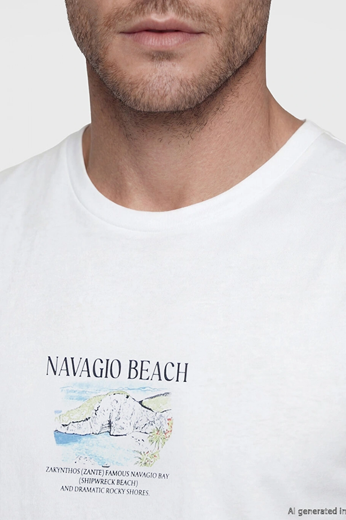 LCWAIKIKI Classic Beyaz Bisiklet Yaka Baskılı Erkek Kolsuz Tişört