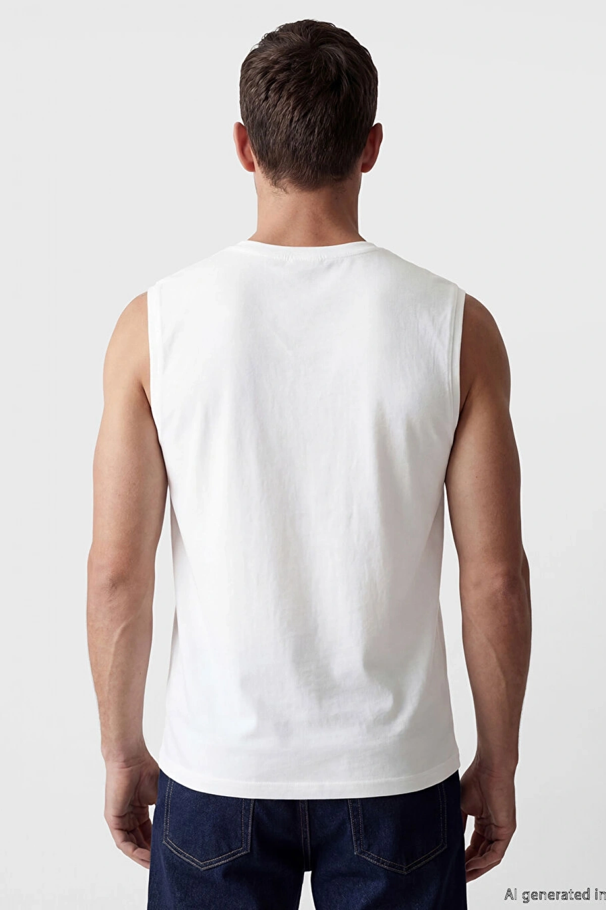 LCWAIKIKI Classic Beyaz Bisiklet Yaka Baskılı Erkek Kolsuz Tişört