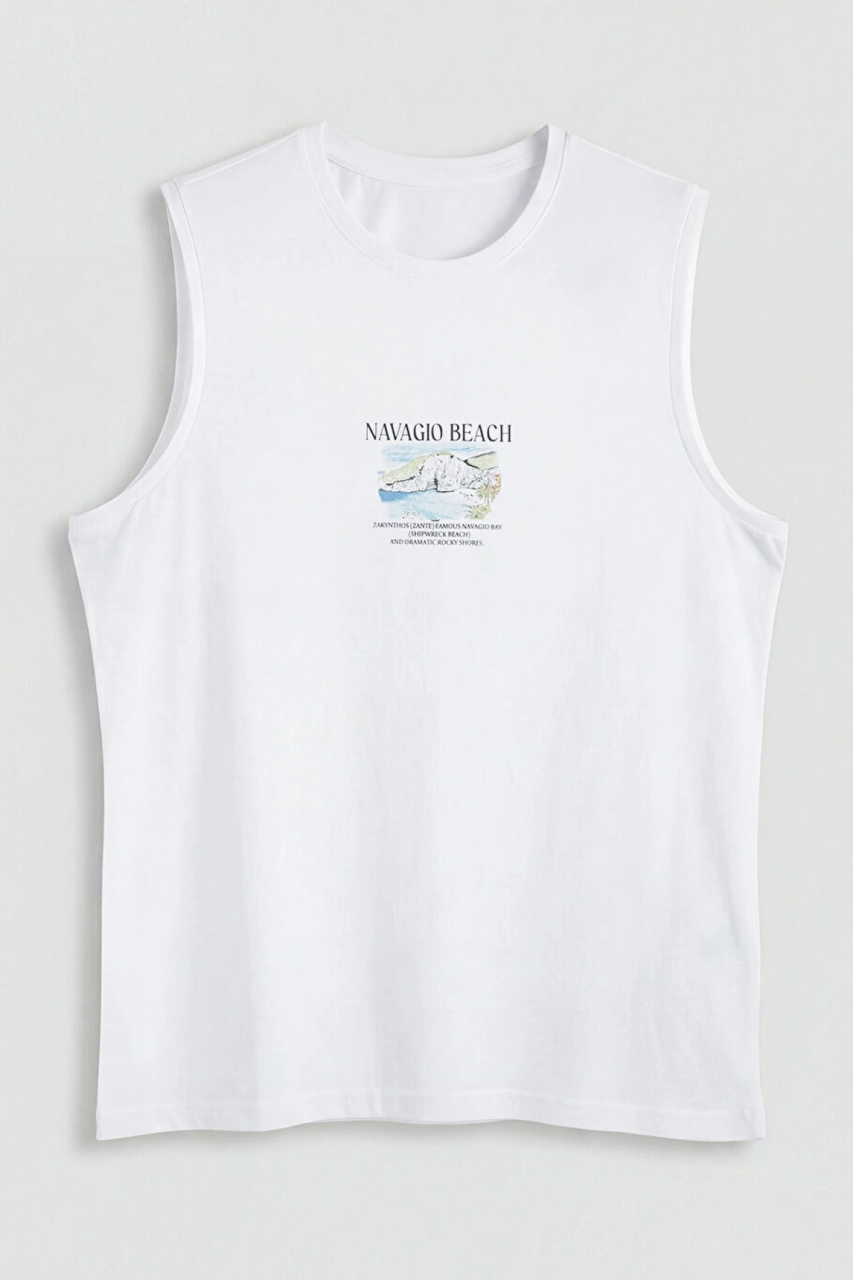 LCWAIKIKI Classic Beyaz Bisiklet Yaka Baskılı Erkek Kolsuz Tişört