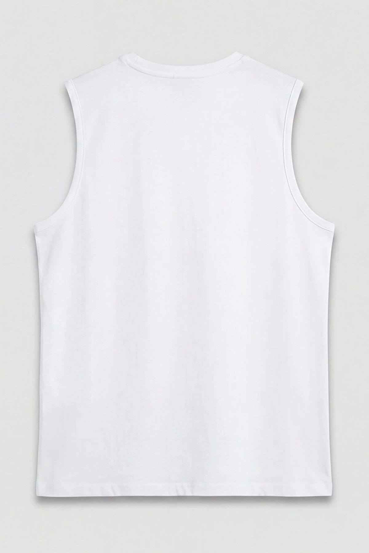 LCWAIKIKI Classic Beyaz Bisiklet Yaka Baskılı Erkek Kolsuz Tişört