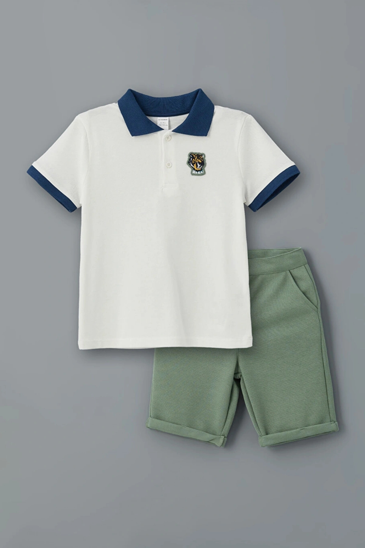 LCW Kids Ekru Polo Yaka Nakışlı Erkek Çocuk Tişört ve Şort 2li